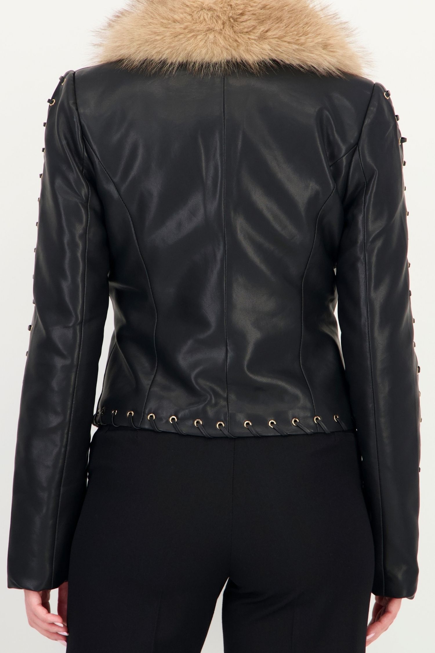 Geaca cambrata neagra scurta din piele ecologica 5 - StarShinerS.ro