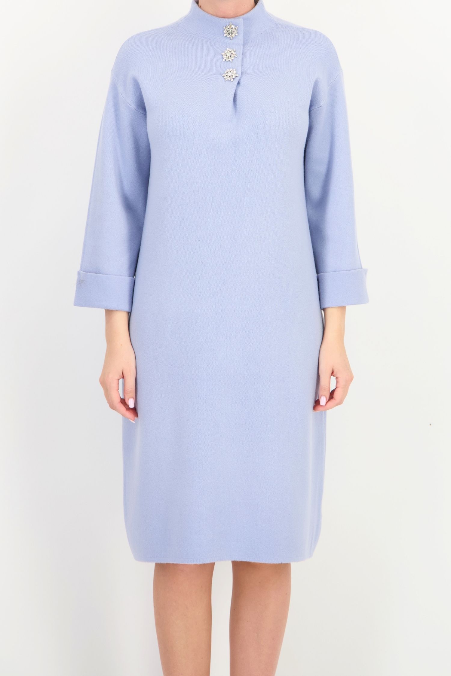 Rochie larga albastra deschisa din tricot pana la genunchi 3 - StarShinerS.ro
