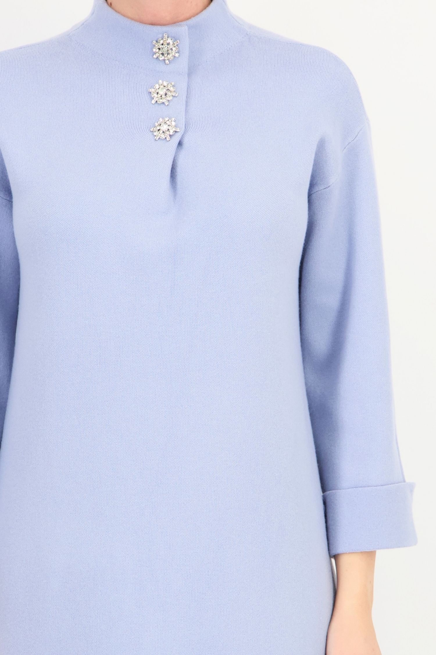Rochie larga albastra deschisa din tricot pana la genunchi 4 - StarShinerS.ro