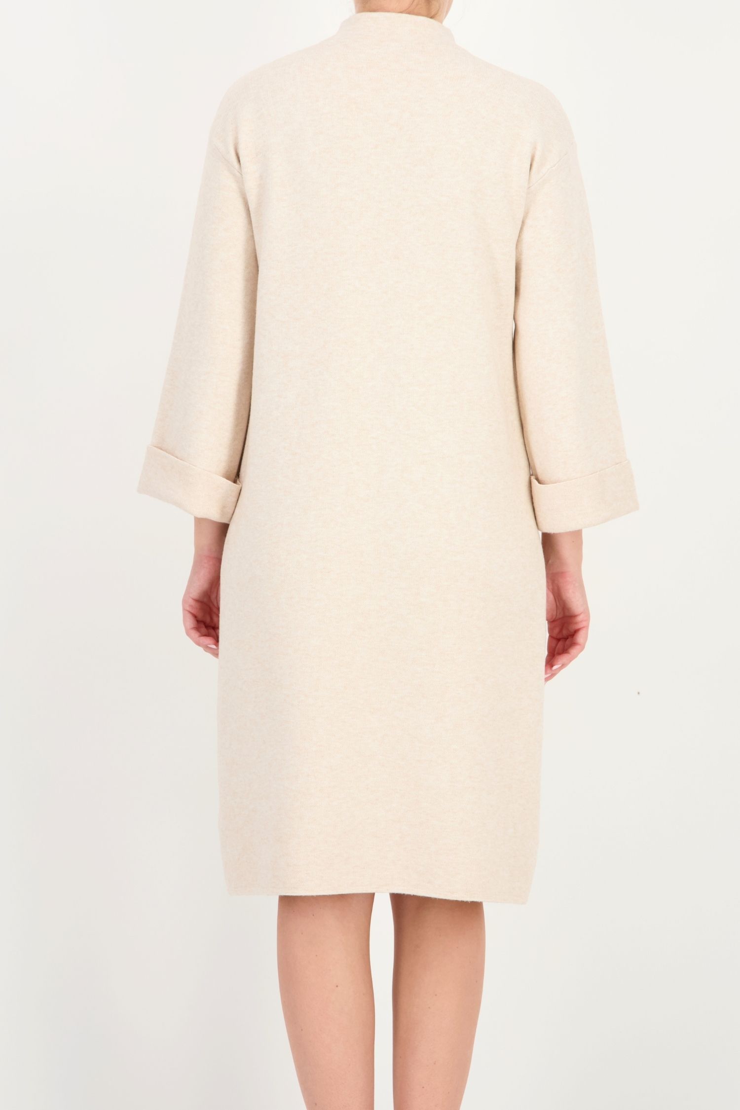 Rochie larga bej maneca 3/4 din tricot pana la genunchi 5 - StarShinerS.ro