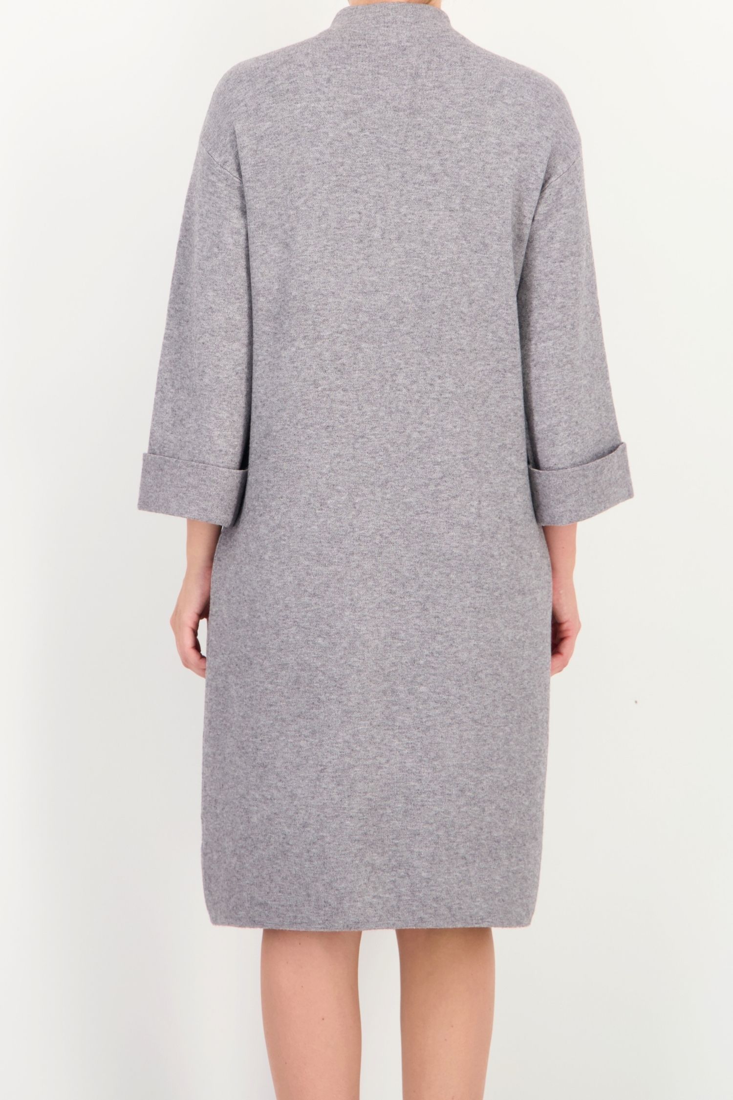 Rochie larga gri maneca 3/4 din tricot pana la genunchi 5 - StarShinerS.ro