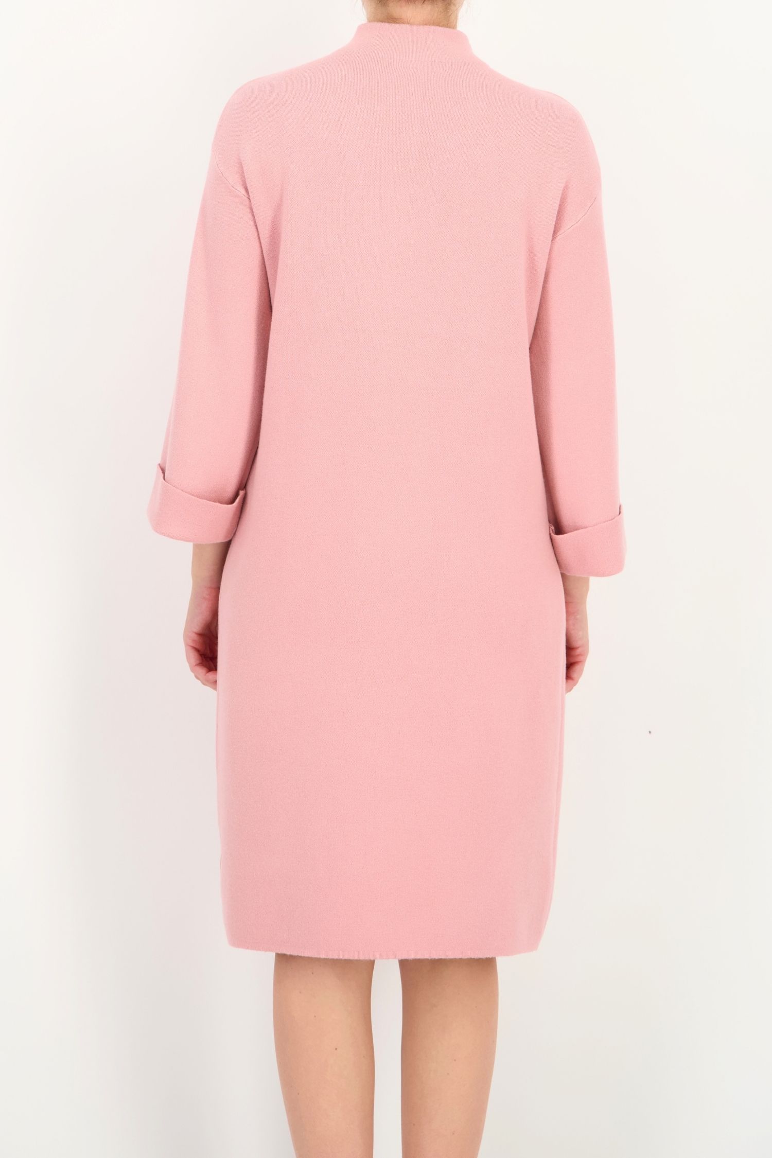 Rochie larga roz pudra din tricot pana la genunchi 5 - StarShinerS.ro
