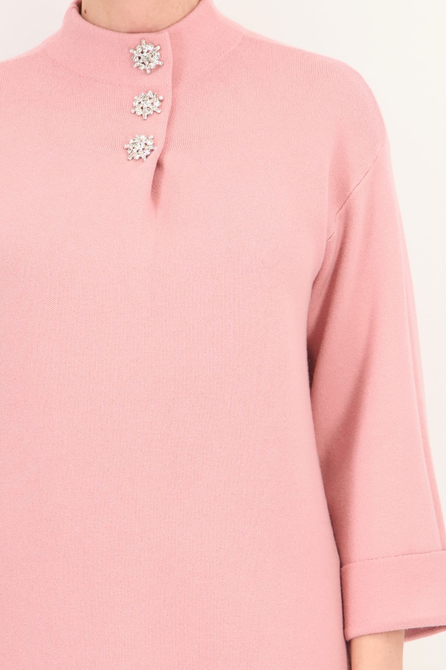 Rochie larga roz pudra din tricot pana la genunchi 3 - StarShinerS.ro