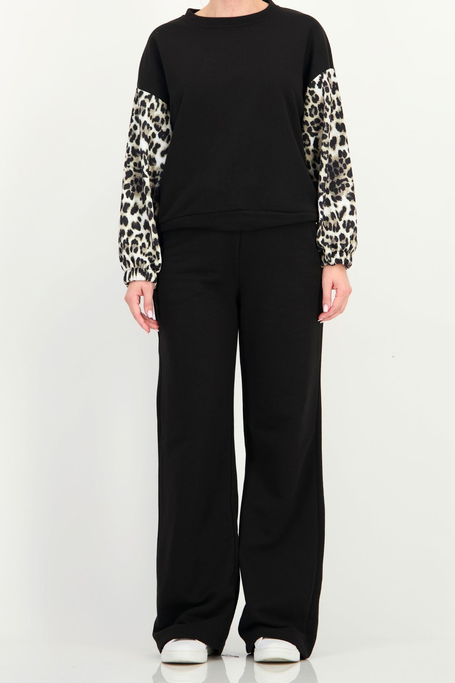 Trening larg negru lung animal print din bumbac 3 - StarShinerS.ro