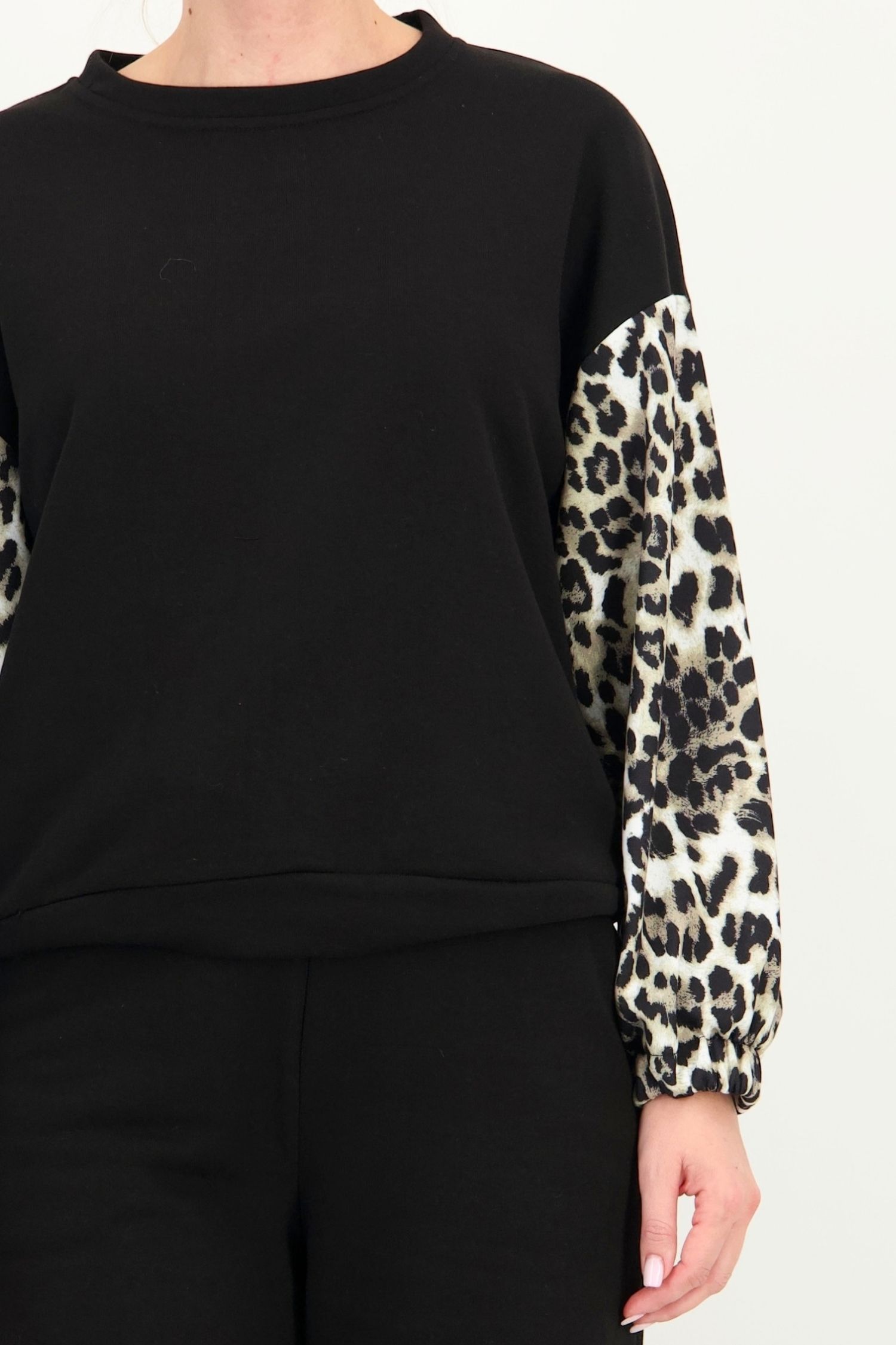 Trening larg negru lung animal print din bumbac 5 - StarShinerS.ro