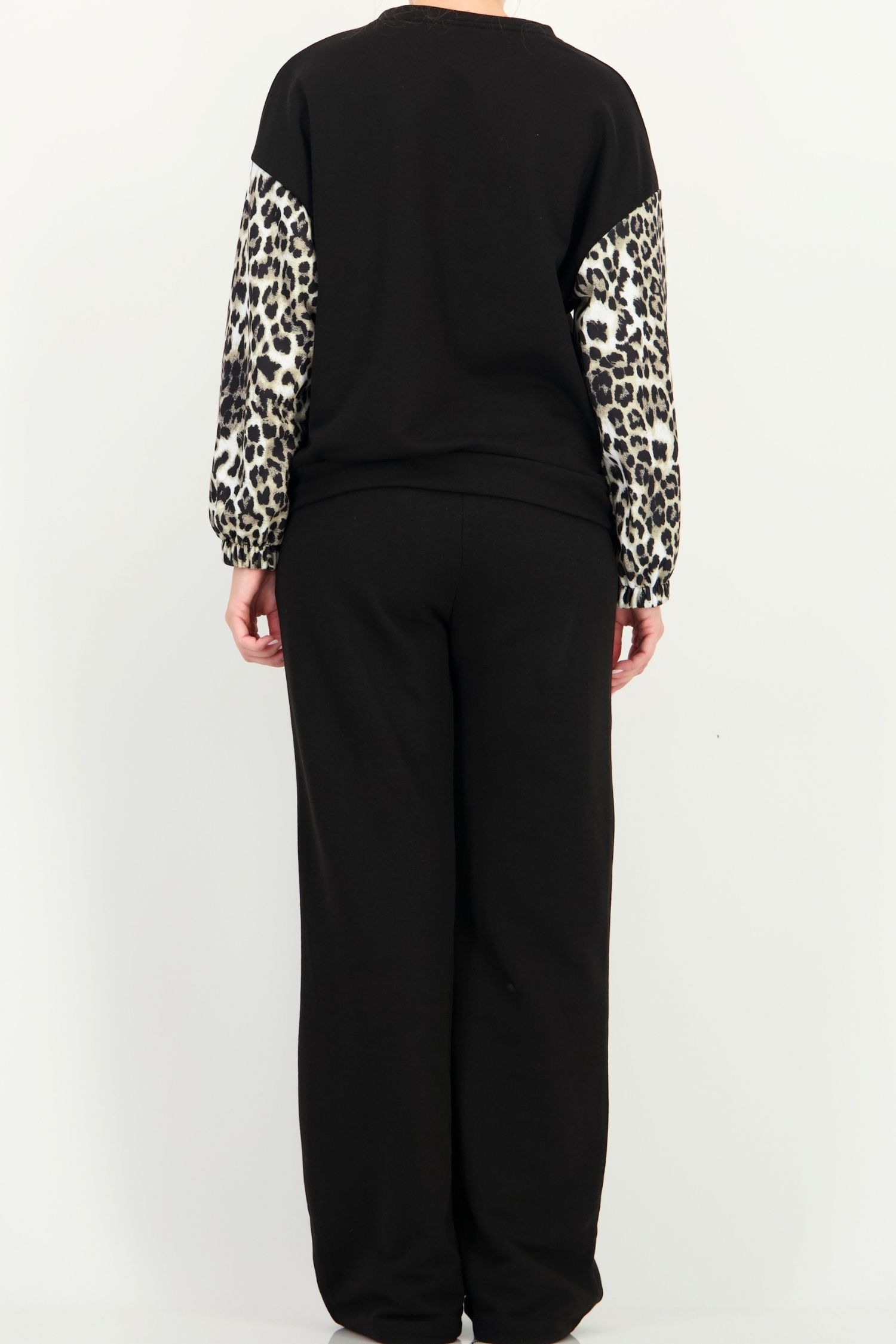 Trening larg negru lung animal print din bumbac 4 - StarShinerS.ro