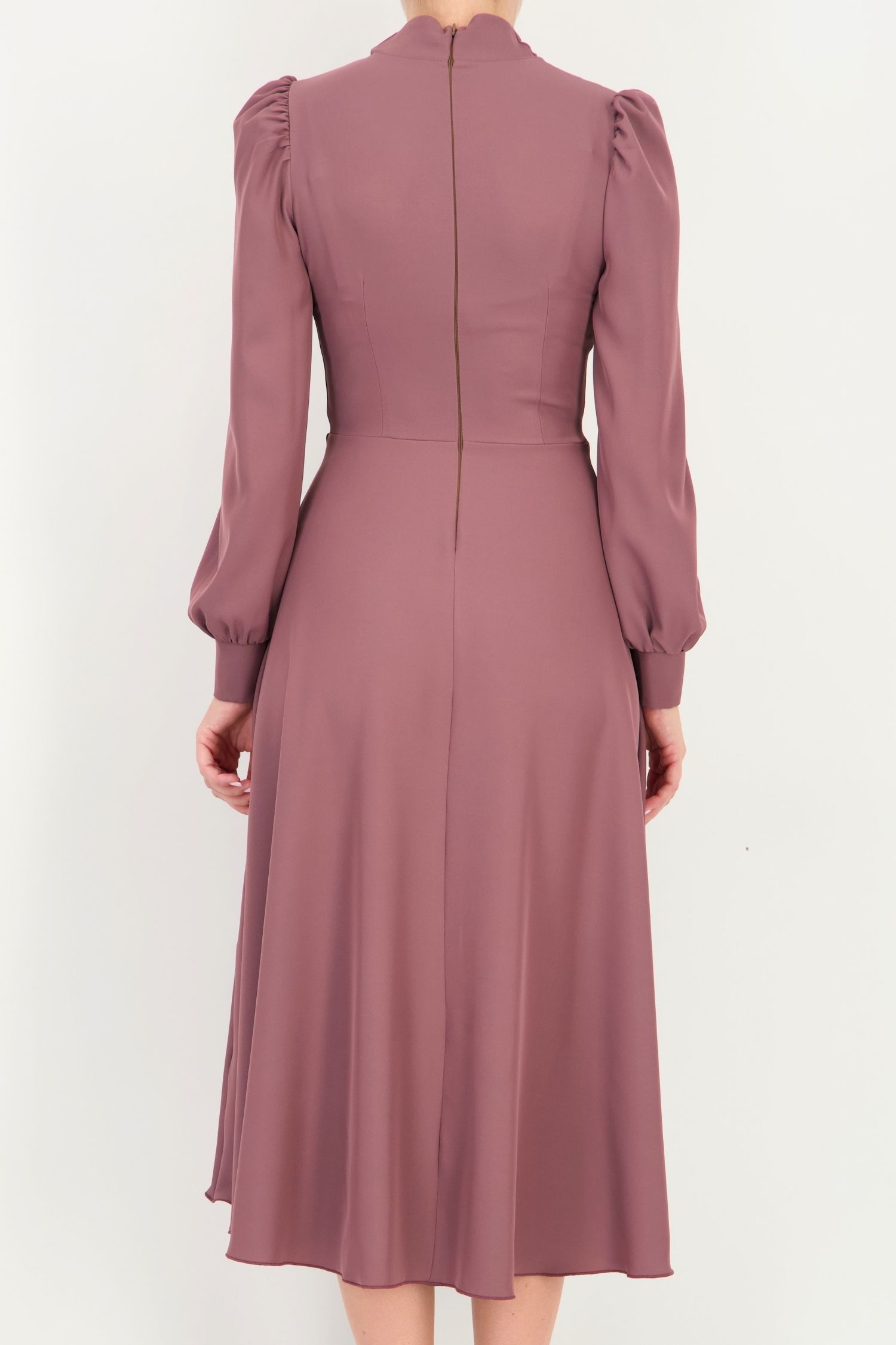 Rochie din material fluid plămâniu midi în clos cu guler tip eșarfă - StarShinerS 4 - StarShinerS.ro