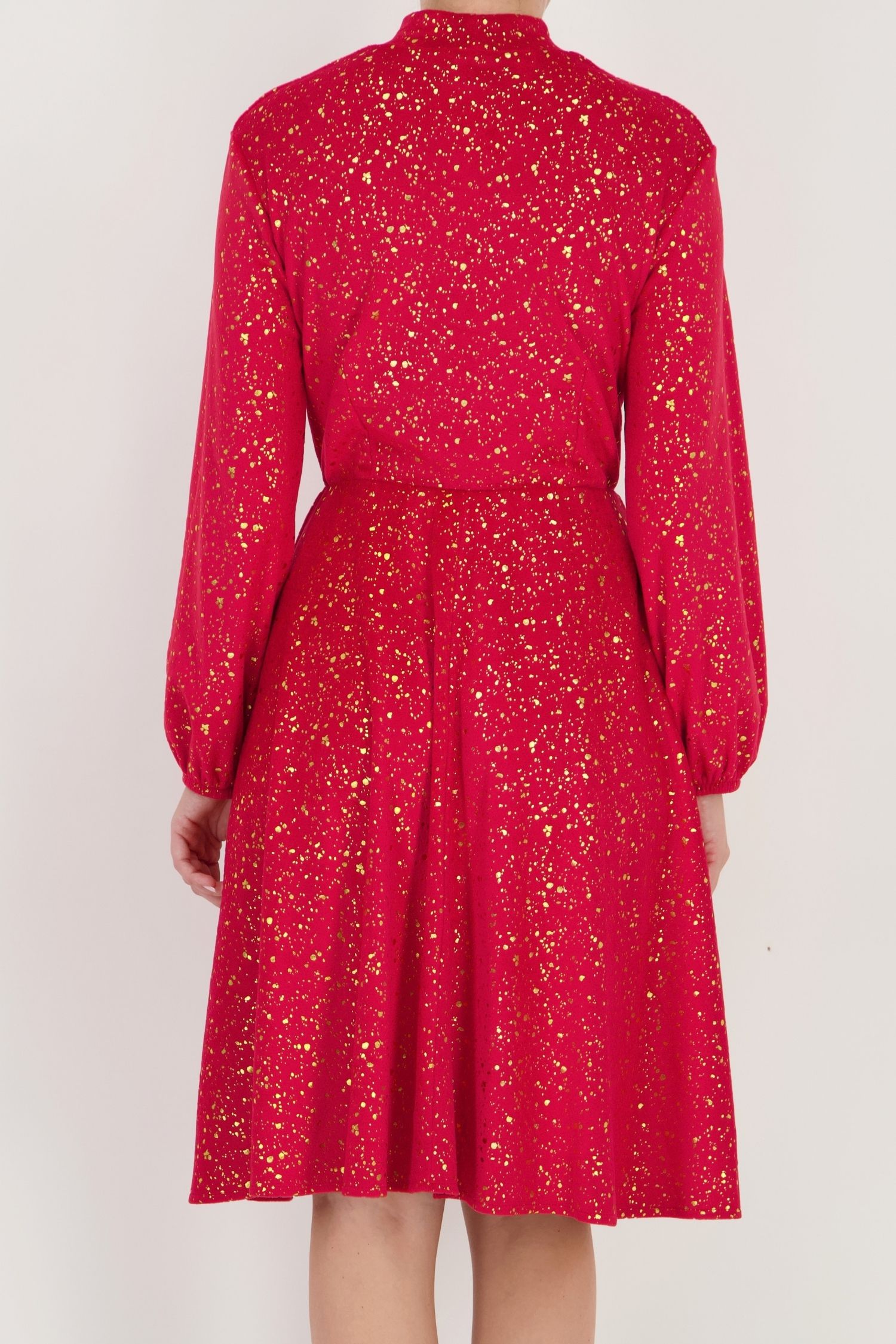 Rochie clos rosie maneca lunga din catifea pana la genunchi 3 - StarShinerS.ro