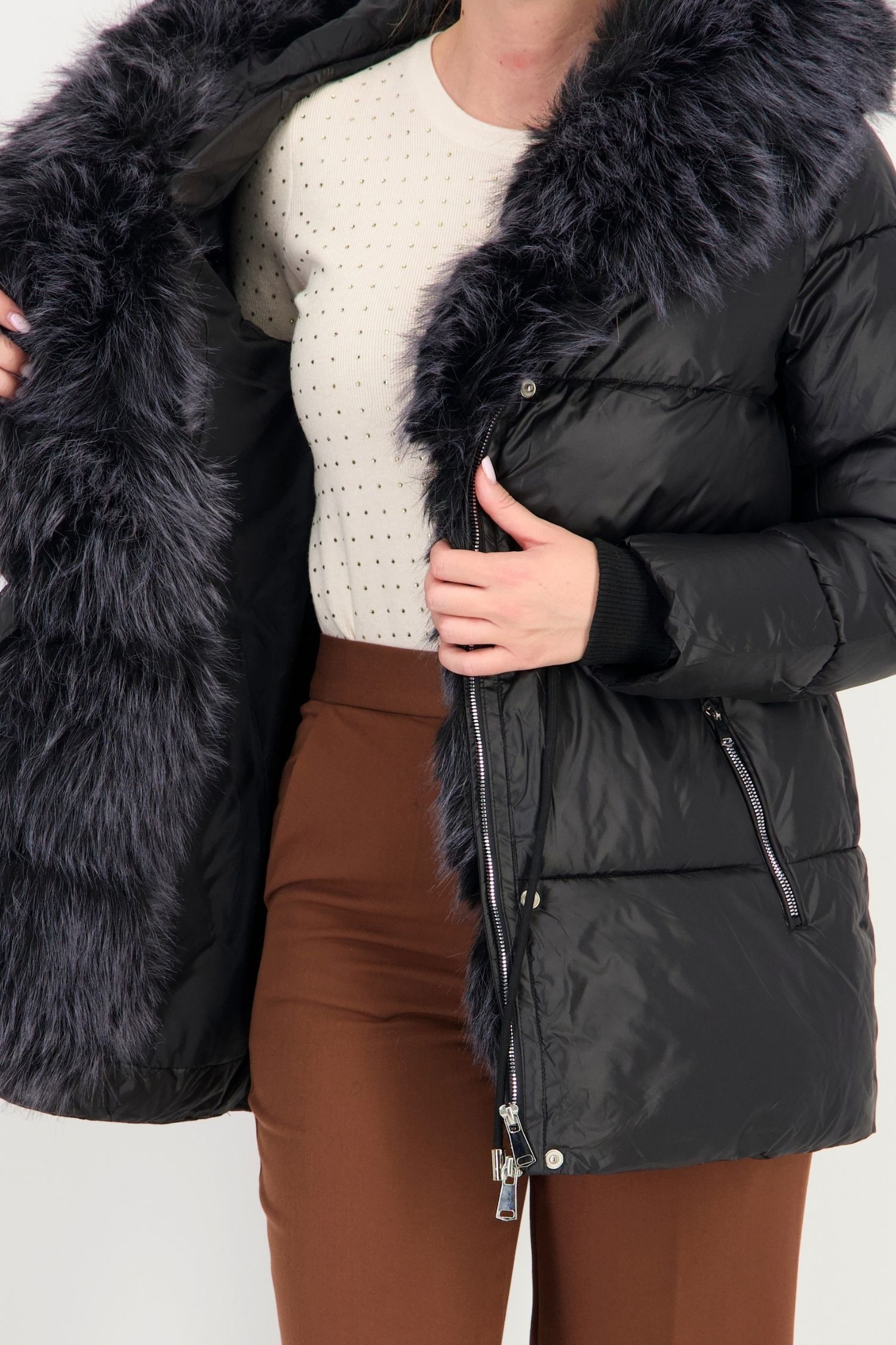 Geaca larga neagra groasa din fas 7 - StarShinerS.ro