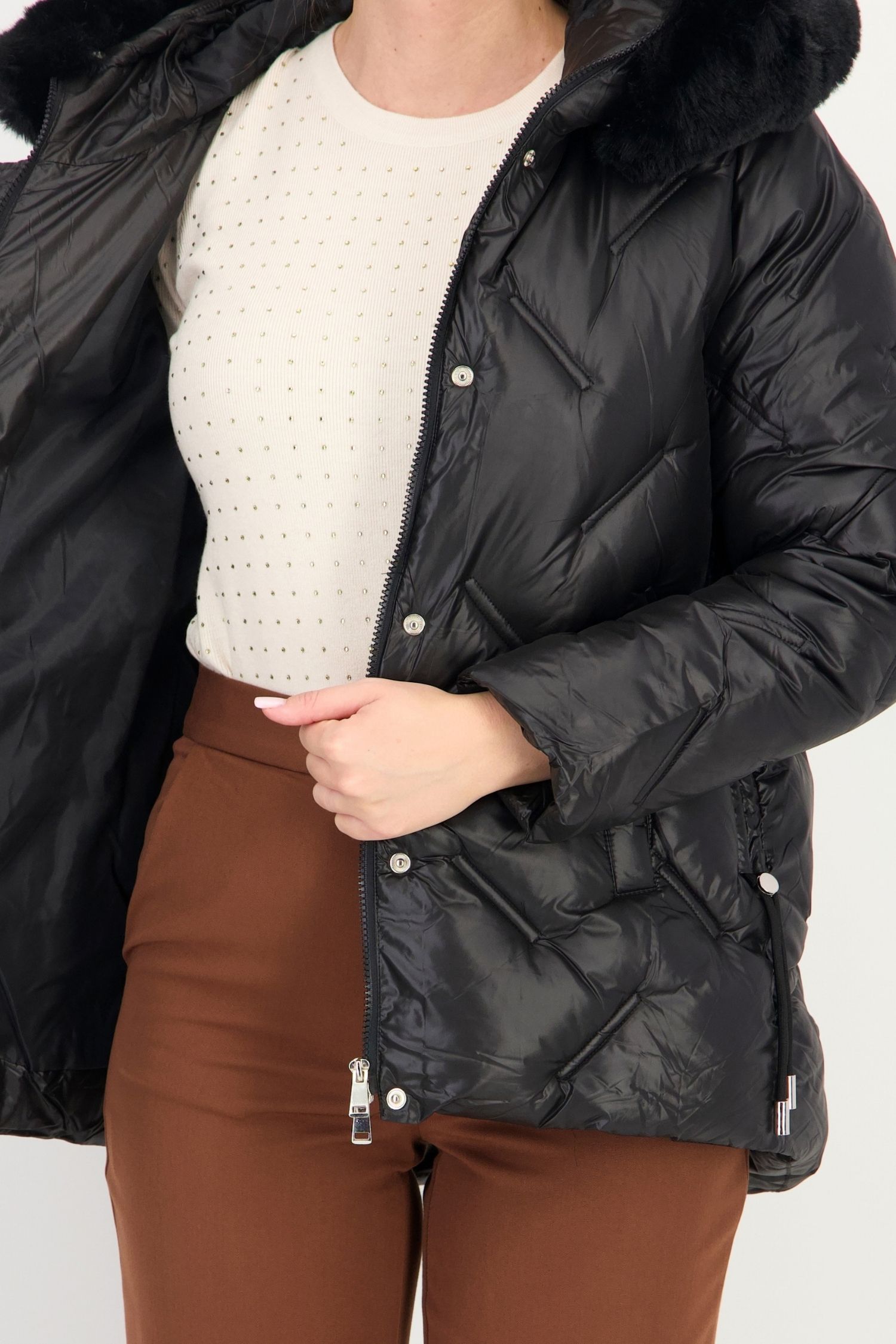 Geaca larga neagra groasa din fas 6 - StarShinerS.ro