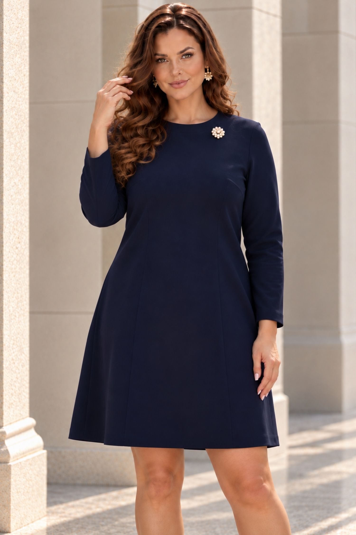 Rochie bleumarin scurtă și largă din stofă elastică 1 - StarShinerS.ro