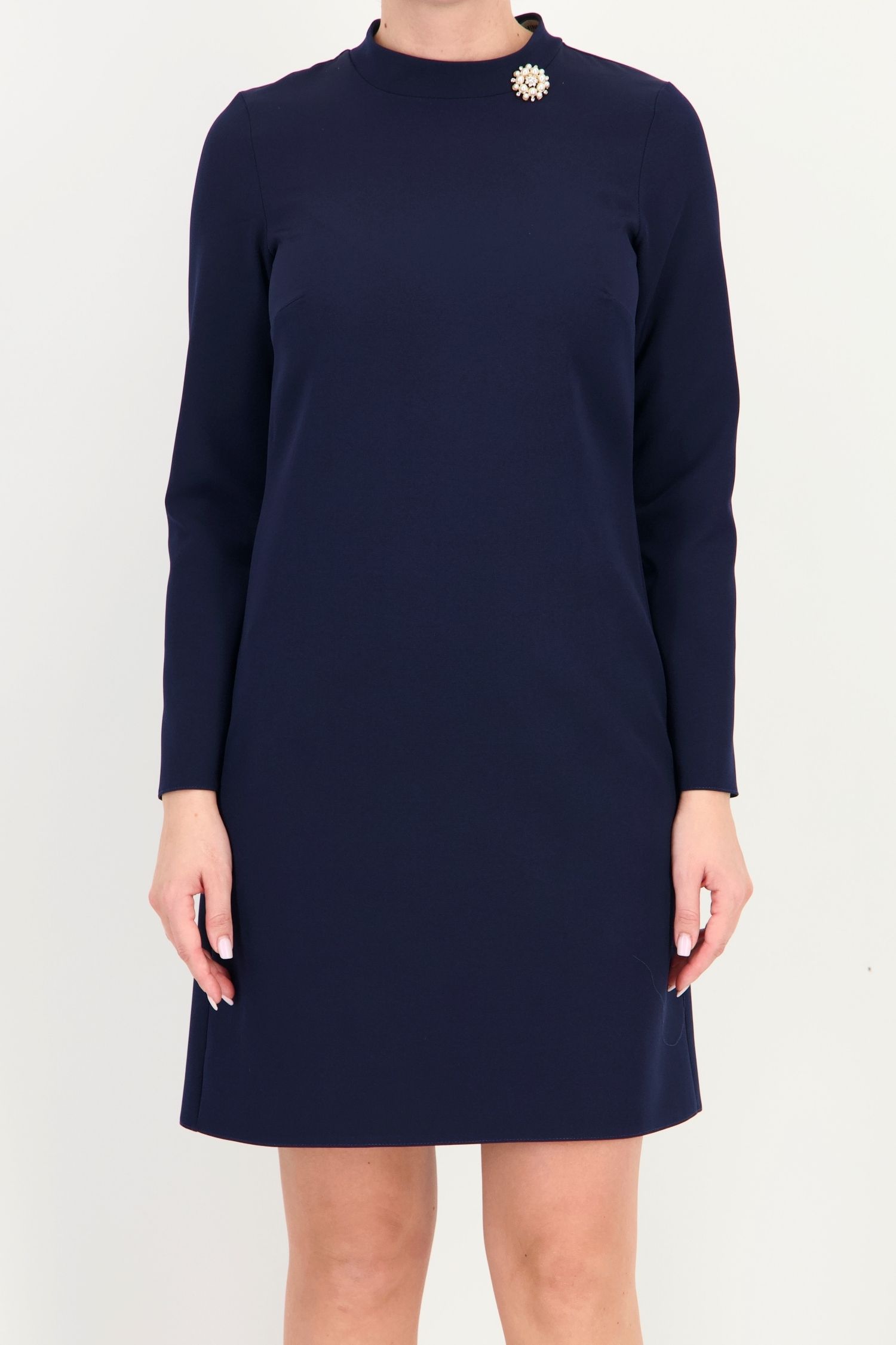 Rochie bleumarin scurtă și largă din stofă elastică 3 - StarShinerS.ro