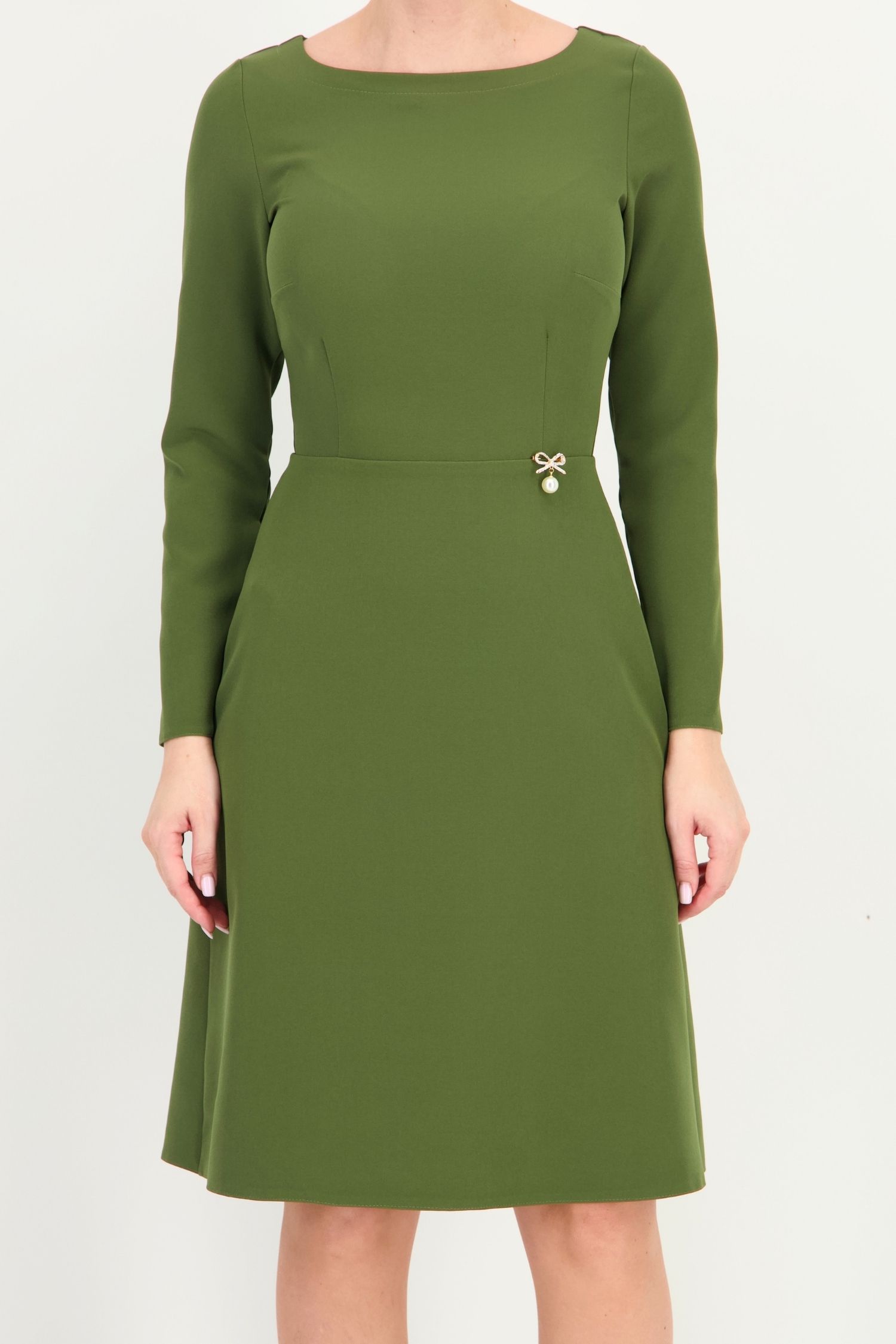 Rochie kaki, cu croi în A, din stofă elastică 3 - StarShinerS.ro