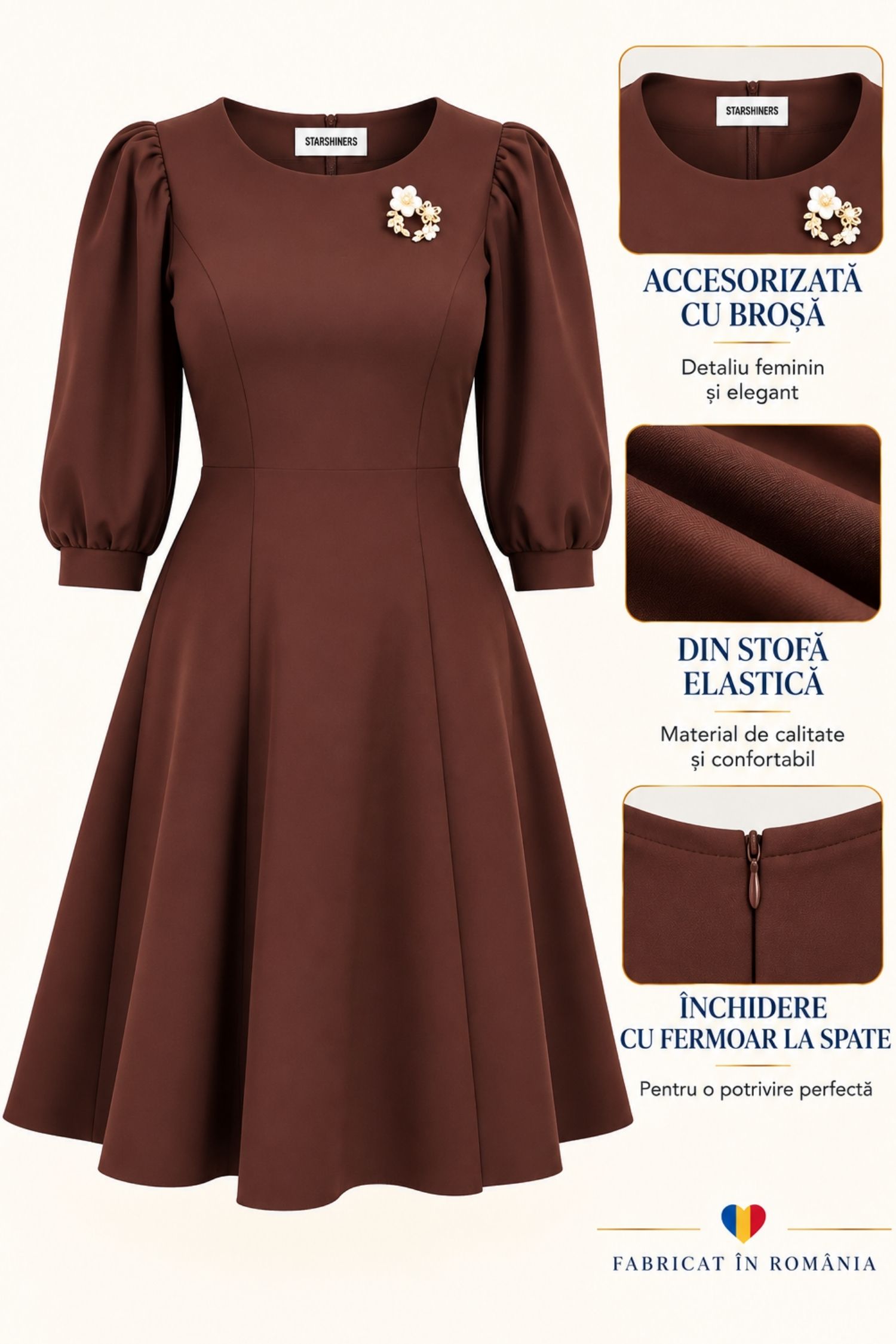 Rochie maro scurtă, cu croi în A, din stofă elastică 6 - StarShinerS.ro
