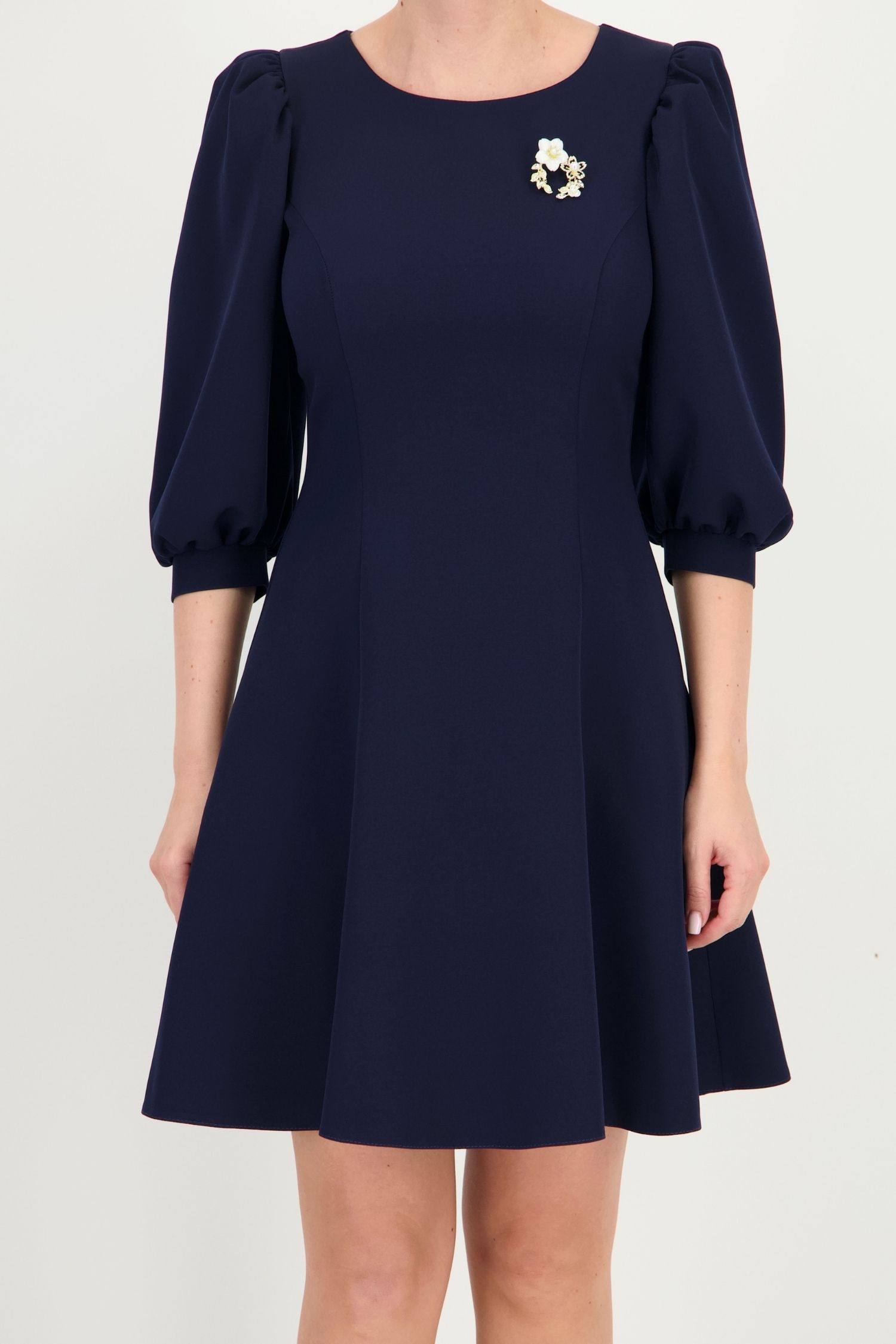 Rochie bleumarin scurtă, cu croi în A, din stofă elastică 3 - StarShinerS.ro