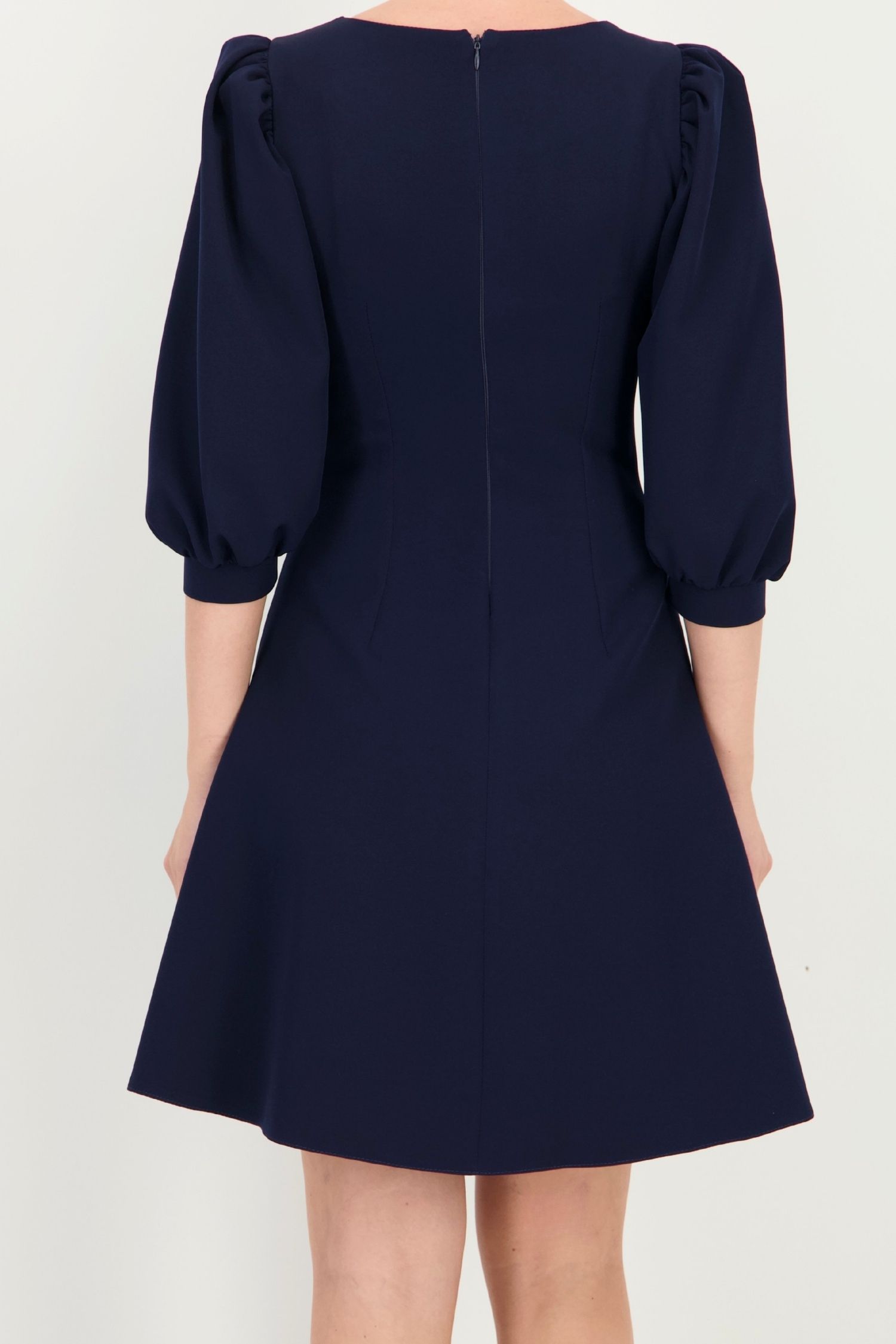 Rochie bleumarin scurtă, cu croi în A, din stofă elastică 4 - StarShinerS.ro