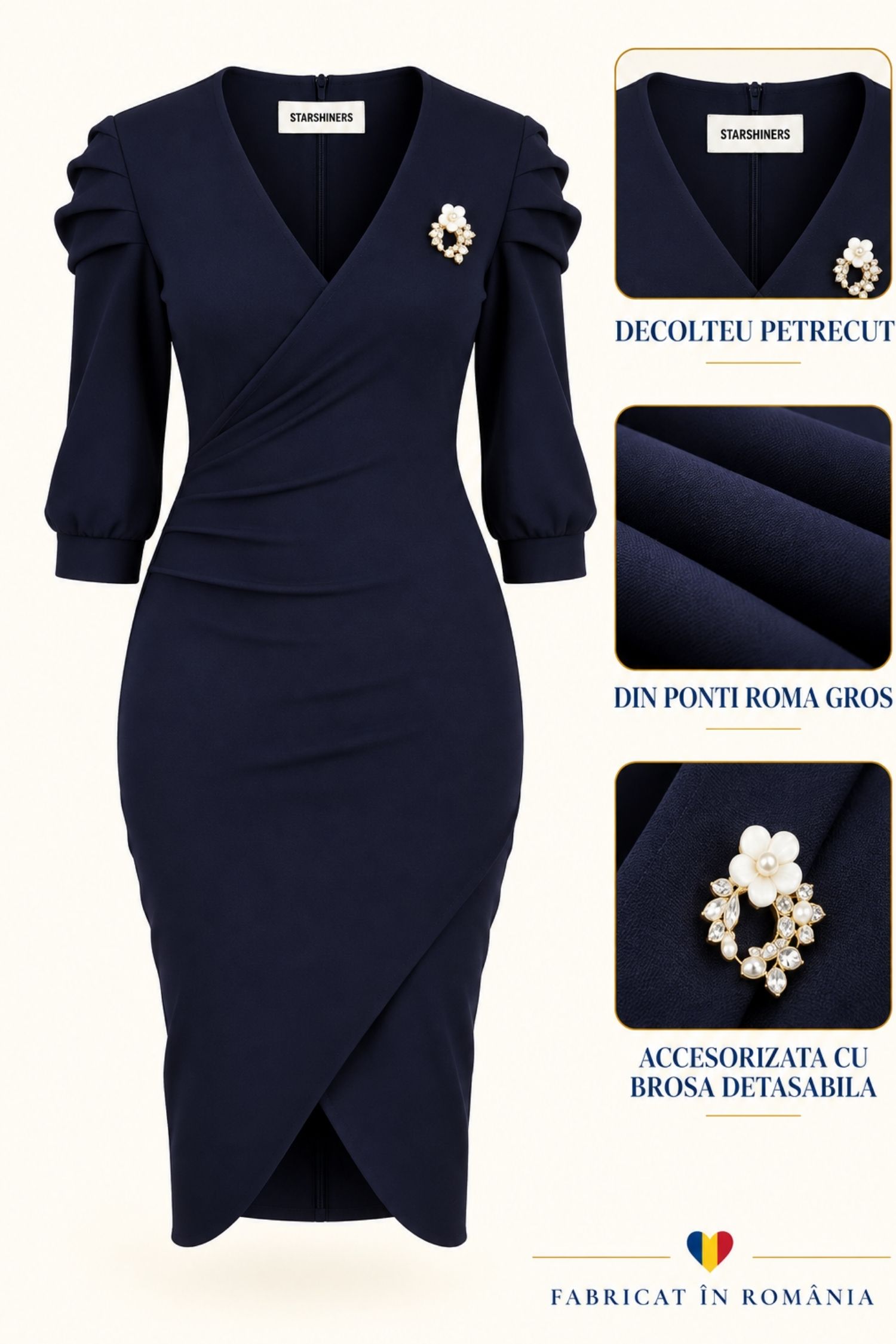 Rochie bleumarin midi tip creion din punto cu viscoză 6 - StarShinerS.ro