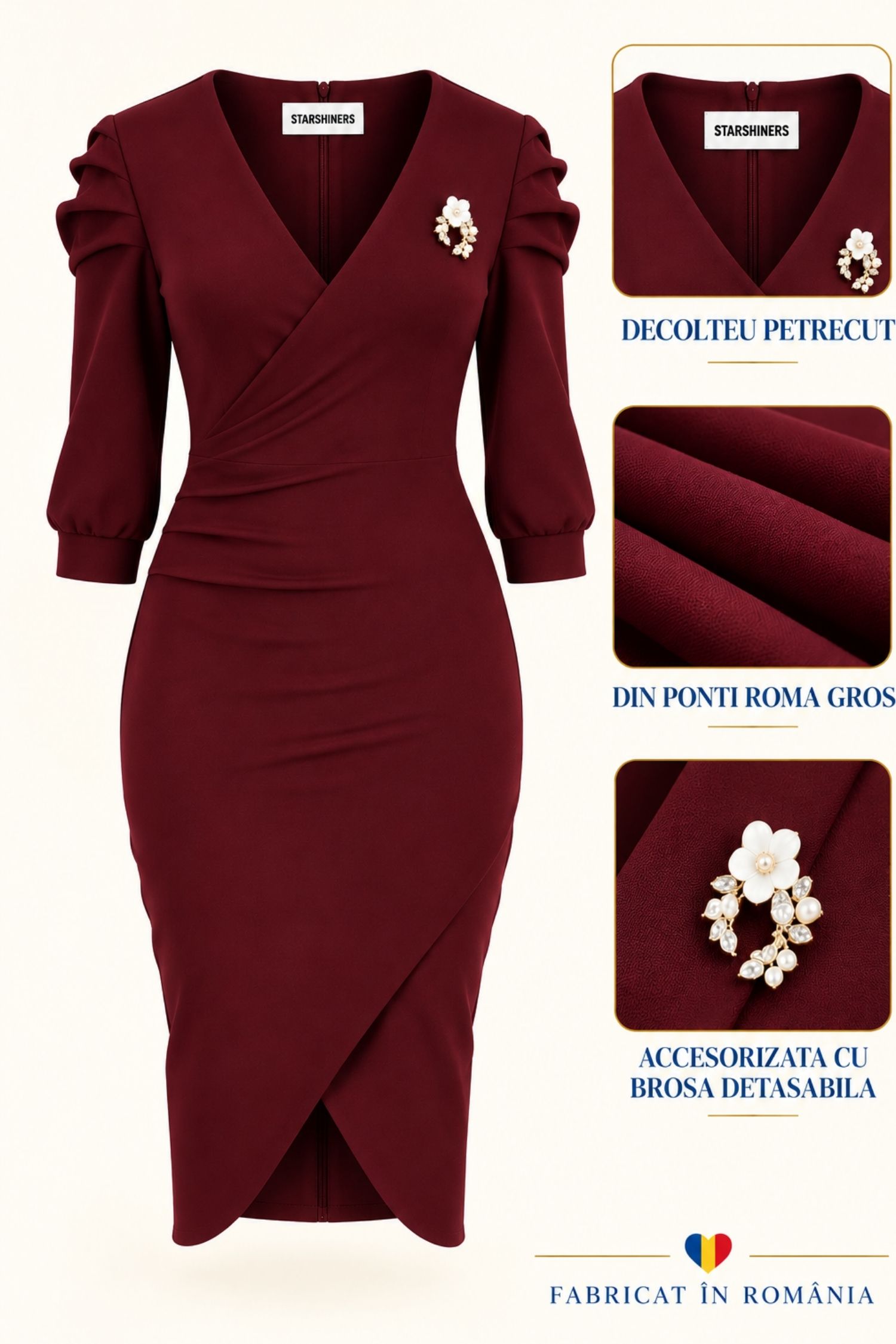 Rochie vișinie midi tip creion din punto cu viscoză 3 - StarShinerS.ro