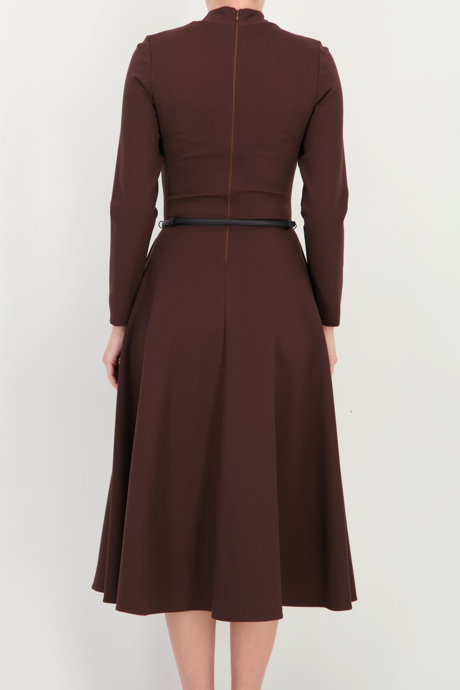 Rochie maro midi, în clos, din punto cu viscoză, cu curea 4 - StarShinerS.ro