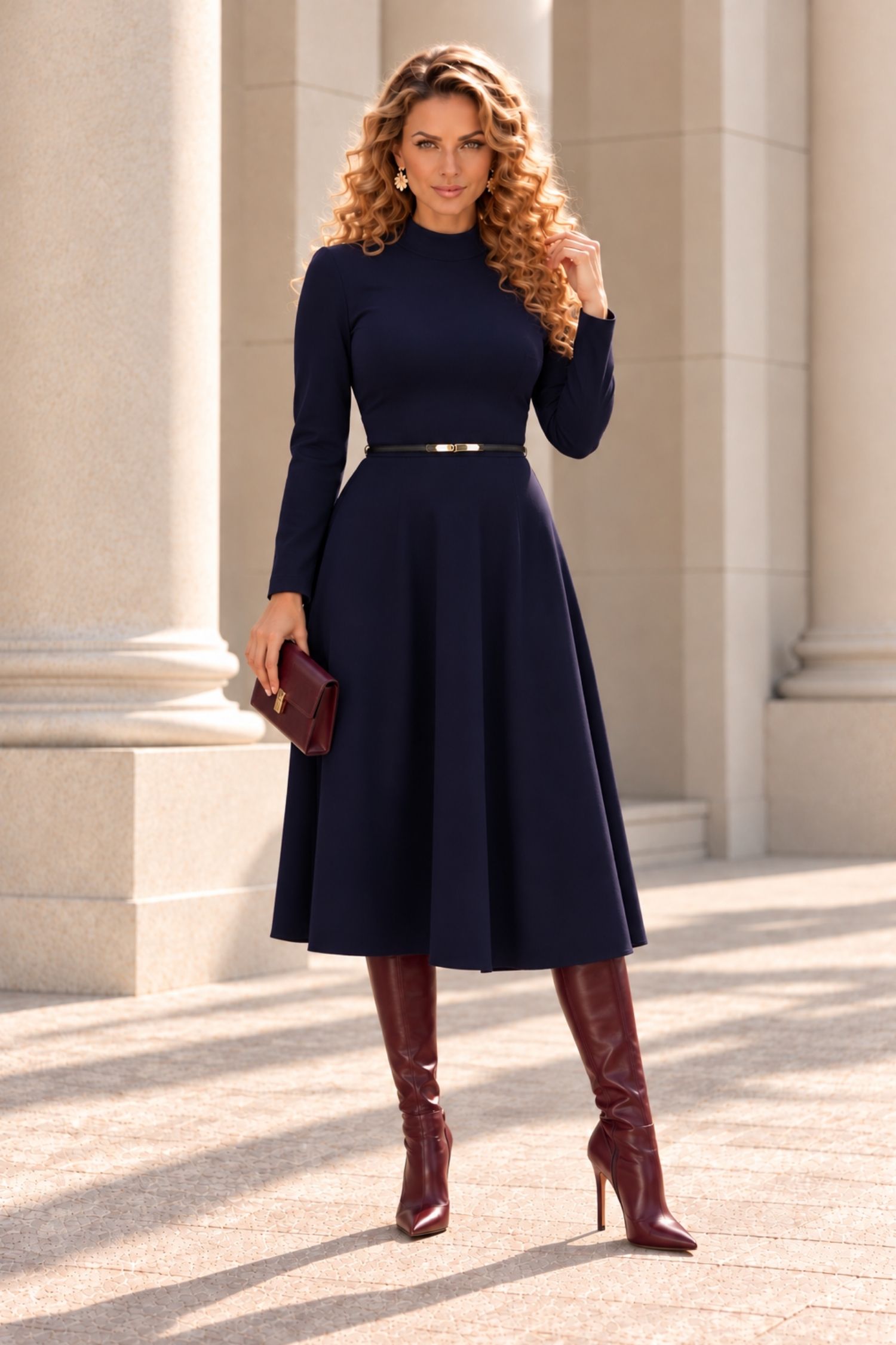 Rochie bleumarin midi, în clos, din punto cu viscoză 2 - StarShinerS.ro