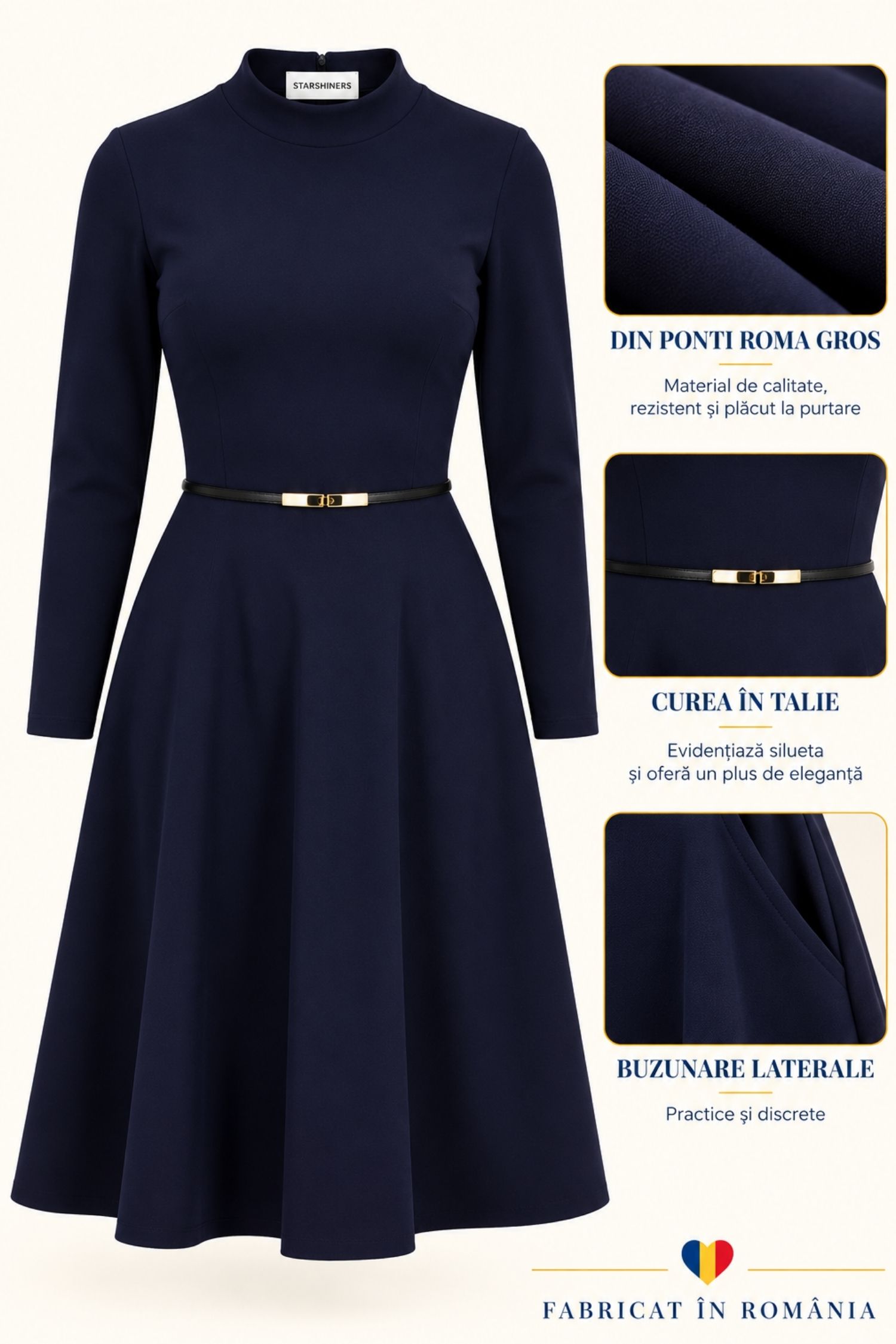 Rochie bleumarin midi, în clos, din punto cu viscoză 6 - StarShinerS.ro