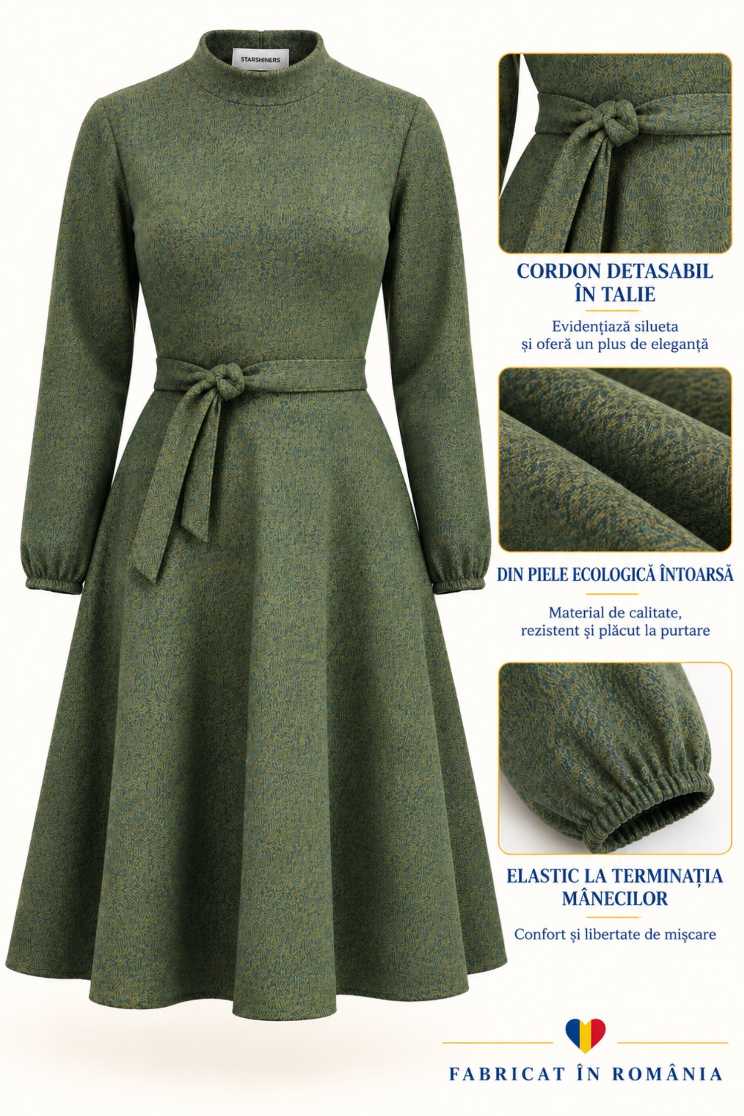 Rochie verde, în clos, din piele ecologică întoarsă 6 - StarShinerS.ro