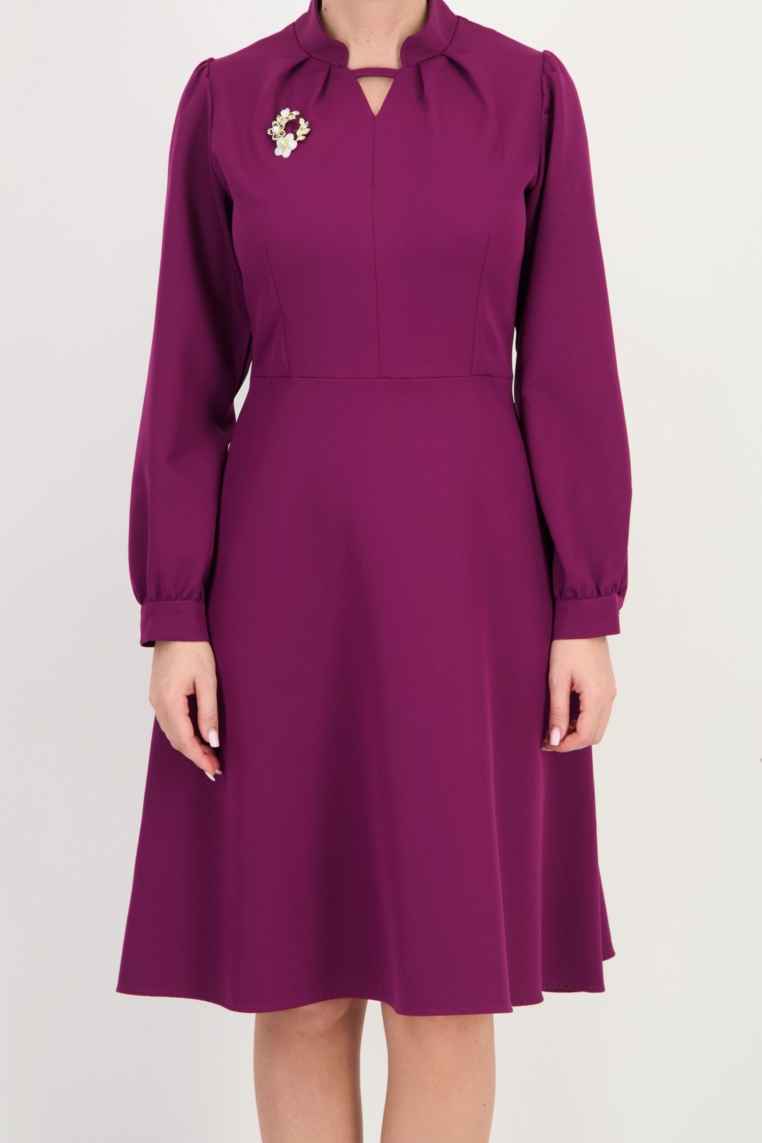 Rochie zmeură, în clos, din stofă elastică, până la genunchi 3 - StarShinerS.ro