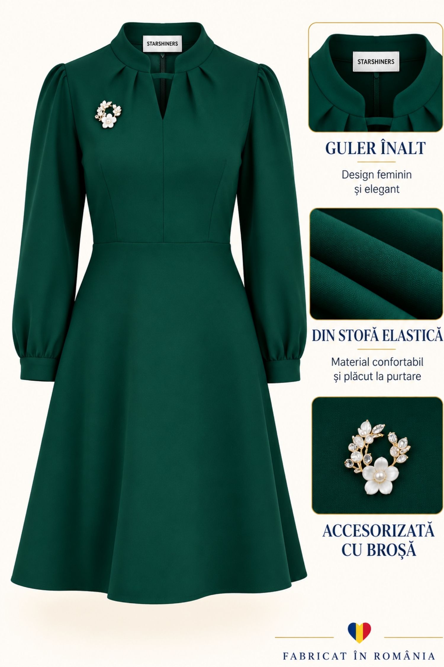 Rochie verde, în clos, din stofă elastică, până la genunchi 6 - StarShinerS.ro