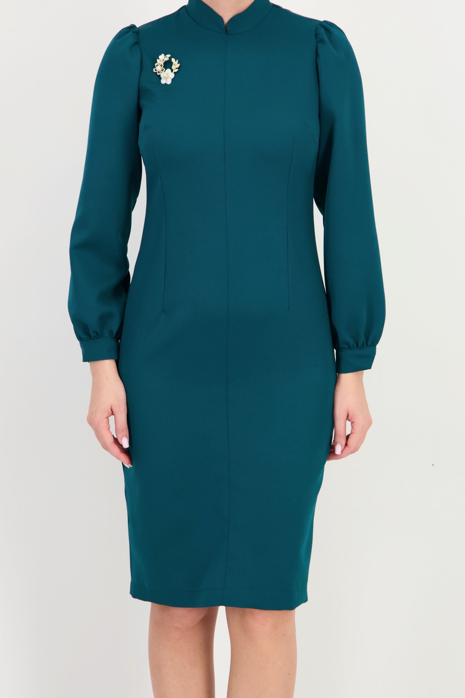 Rochie verde dreaptă din stofă elastică, până la genunchi 3 - StarShinerS.ro