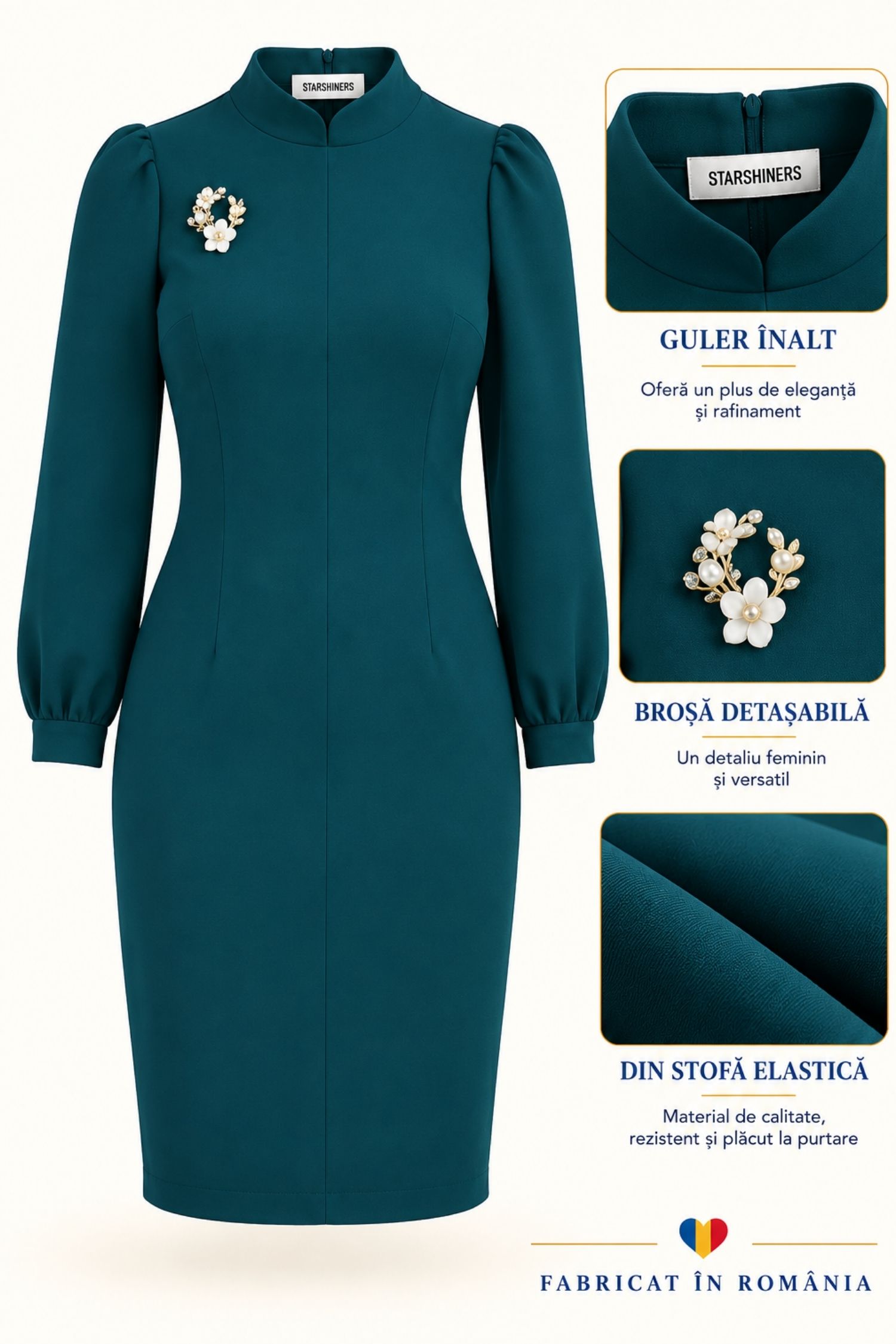 Rochie verde dreaptă din stofă elastică, până la genunchi 6 - StarShinerS.ro