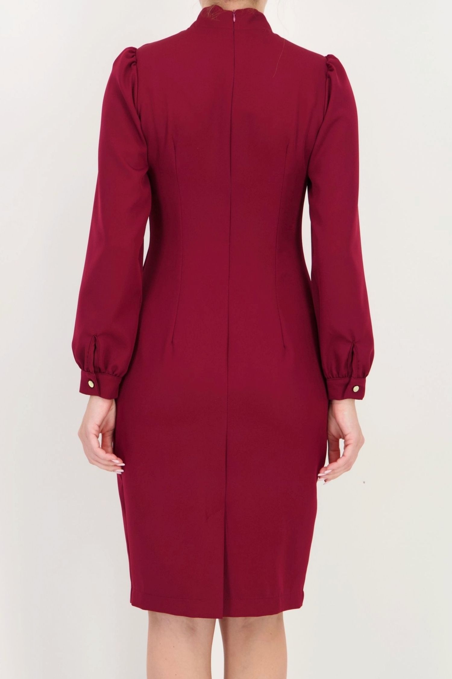 Rochie vișinie dreaptă din stofă elastică, până la genunchi 4 - StarShinerS.ro
