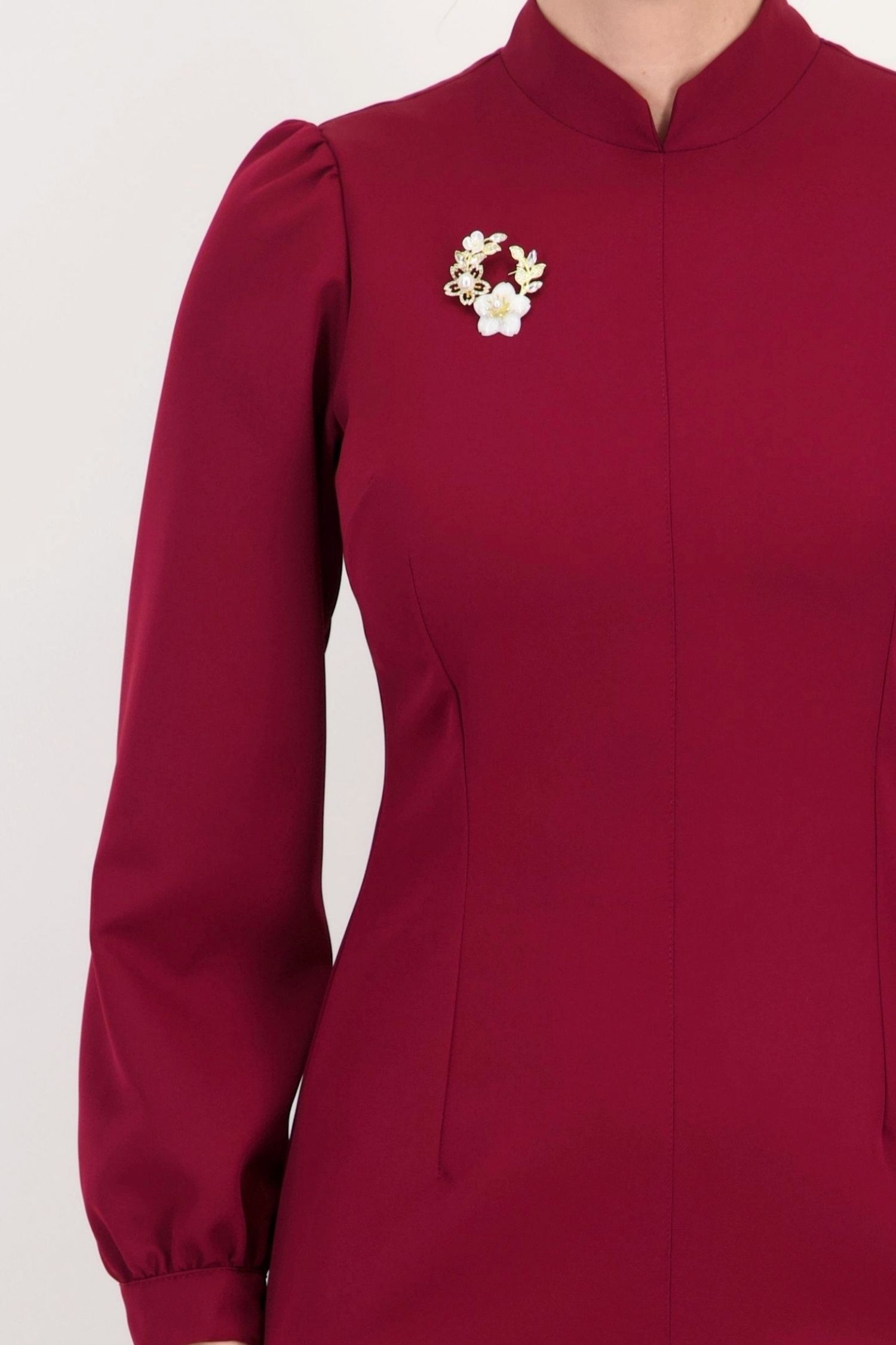 Rochie vișinie dreaptă din stofă elastică, până la genunchi 5 - StarShinerS.ro