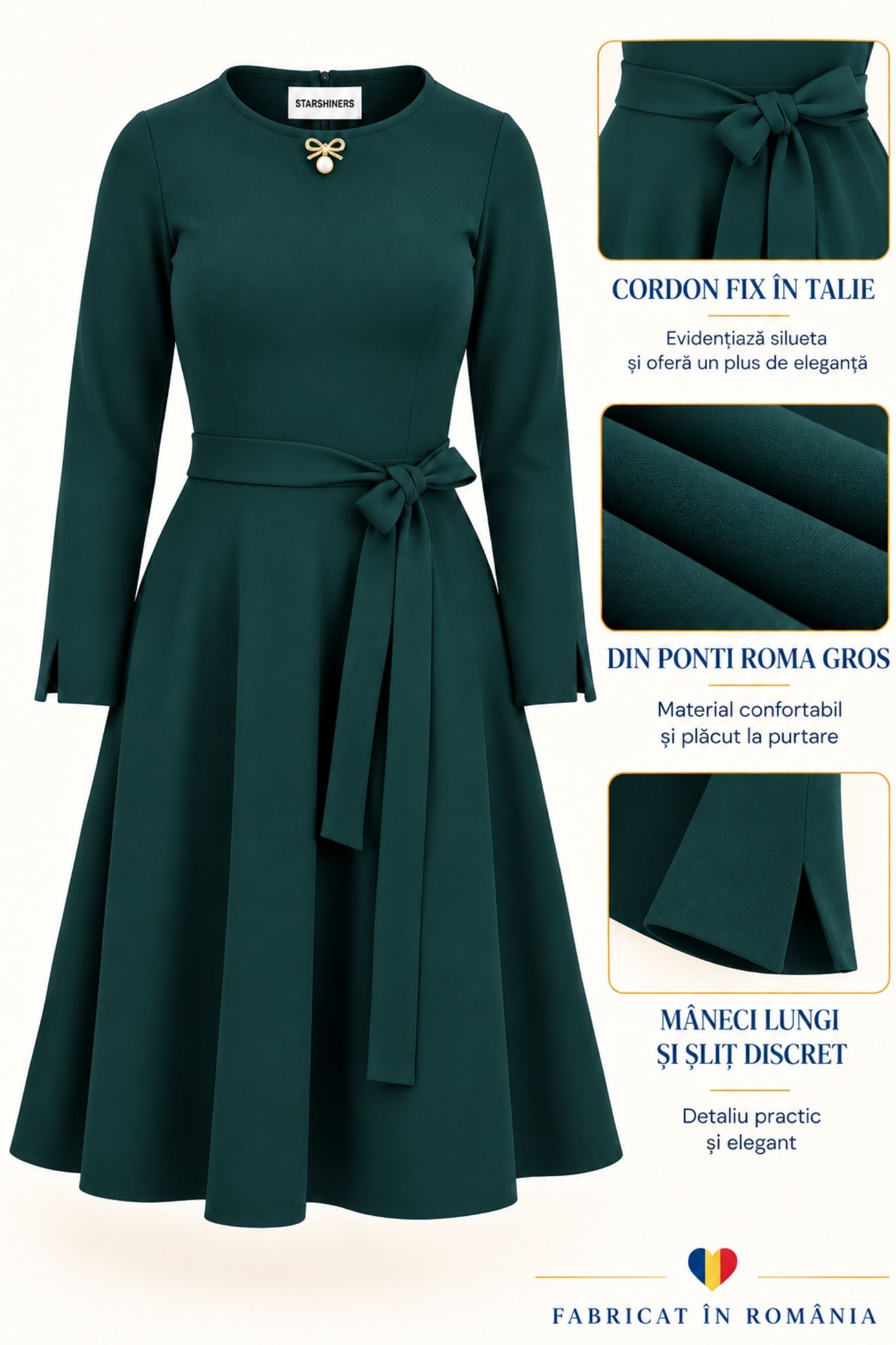Rochie verde-închis midi, în clos, din punto cu viscoză 6 - StarShinerS.ro