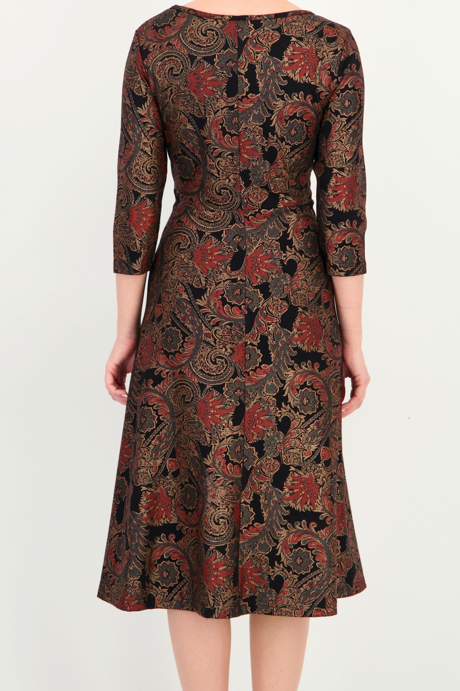 Rochie maro midi, în clos, din jersey, cu imprimeu abstract 4 - StarShinerS.ro