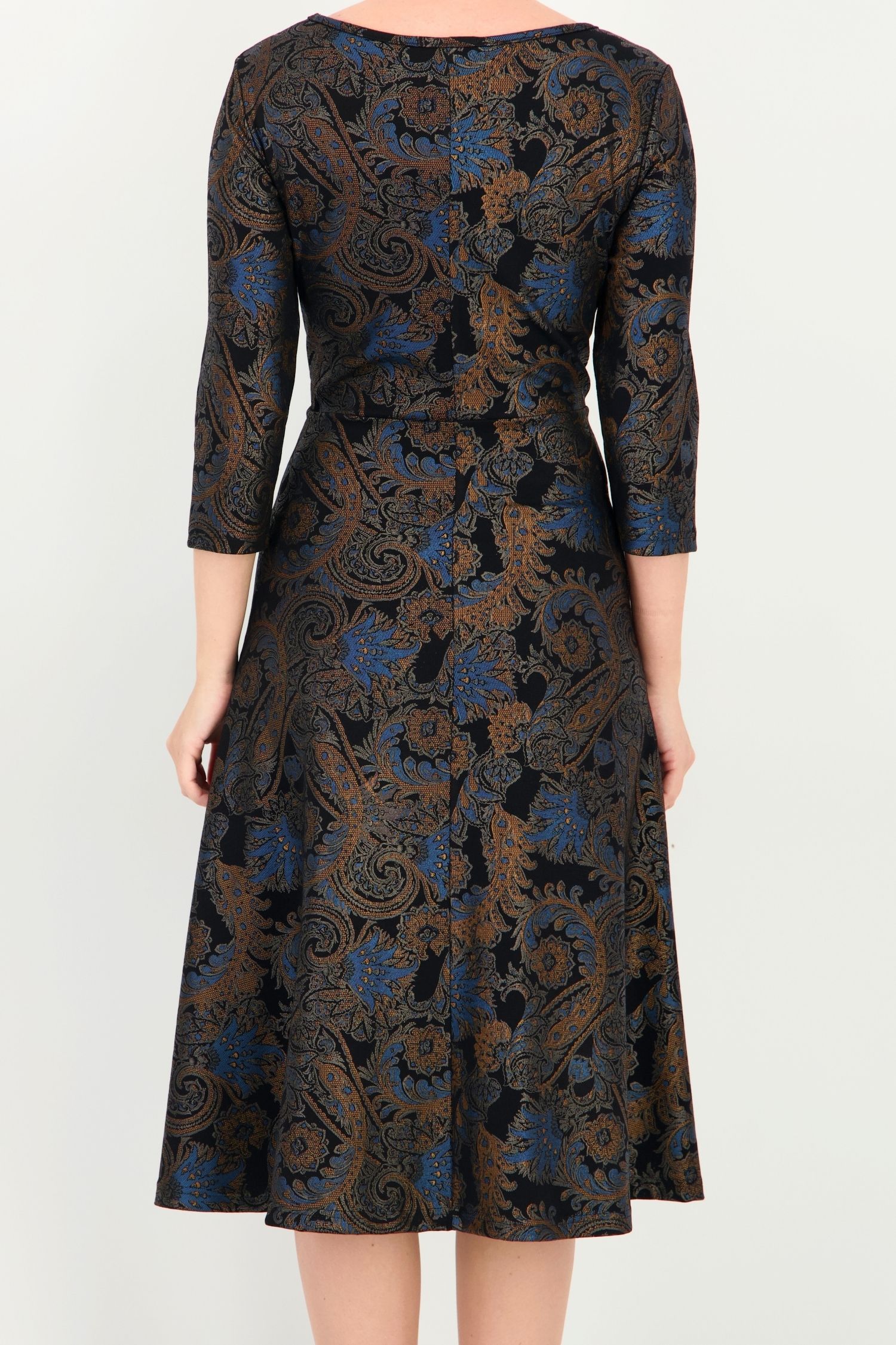 Rochie bleumarin midi, în clos, din jersey, cu imprimeu 4 - StarShinerS.ro