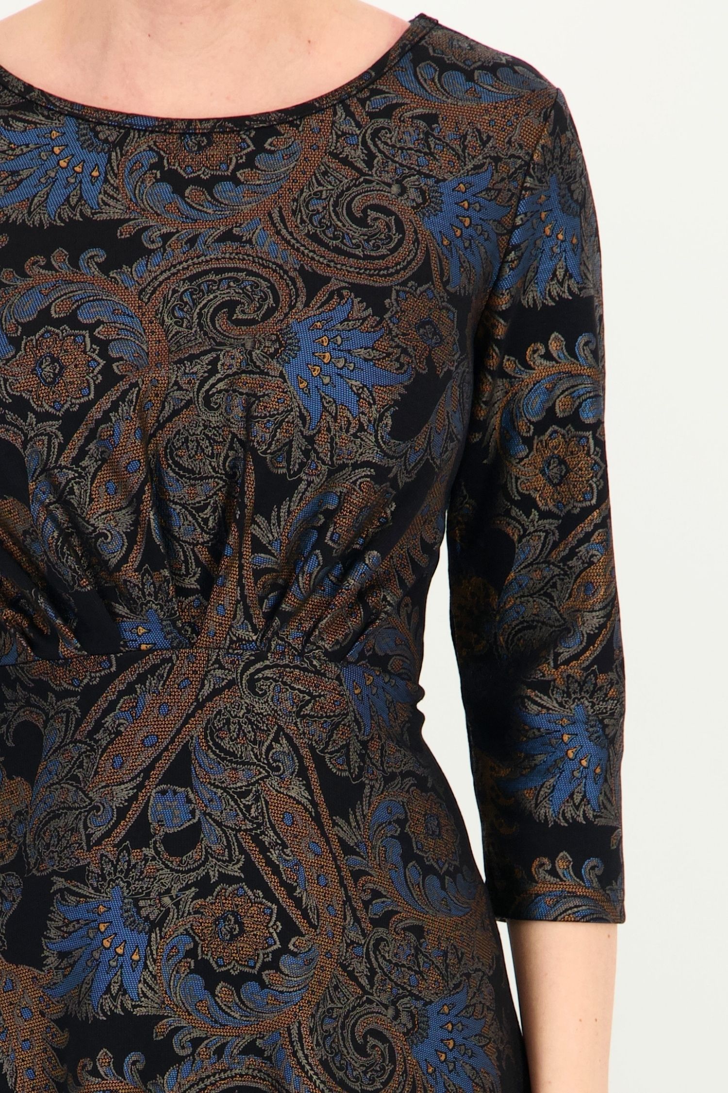 Rochie bleumarin midi, în clos, din jersey, cu imprimeu 5 - StarShinerS.ro