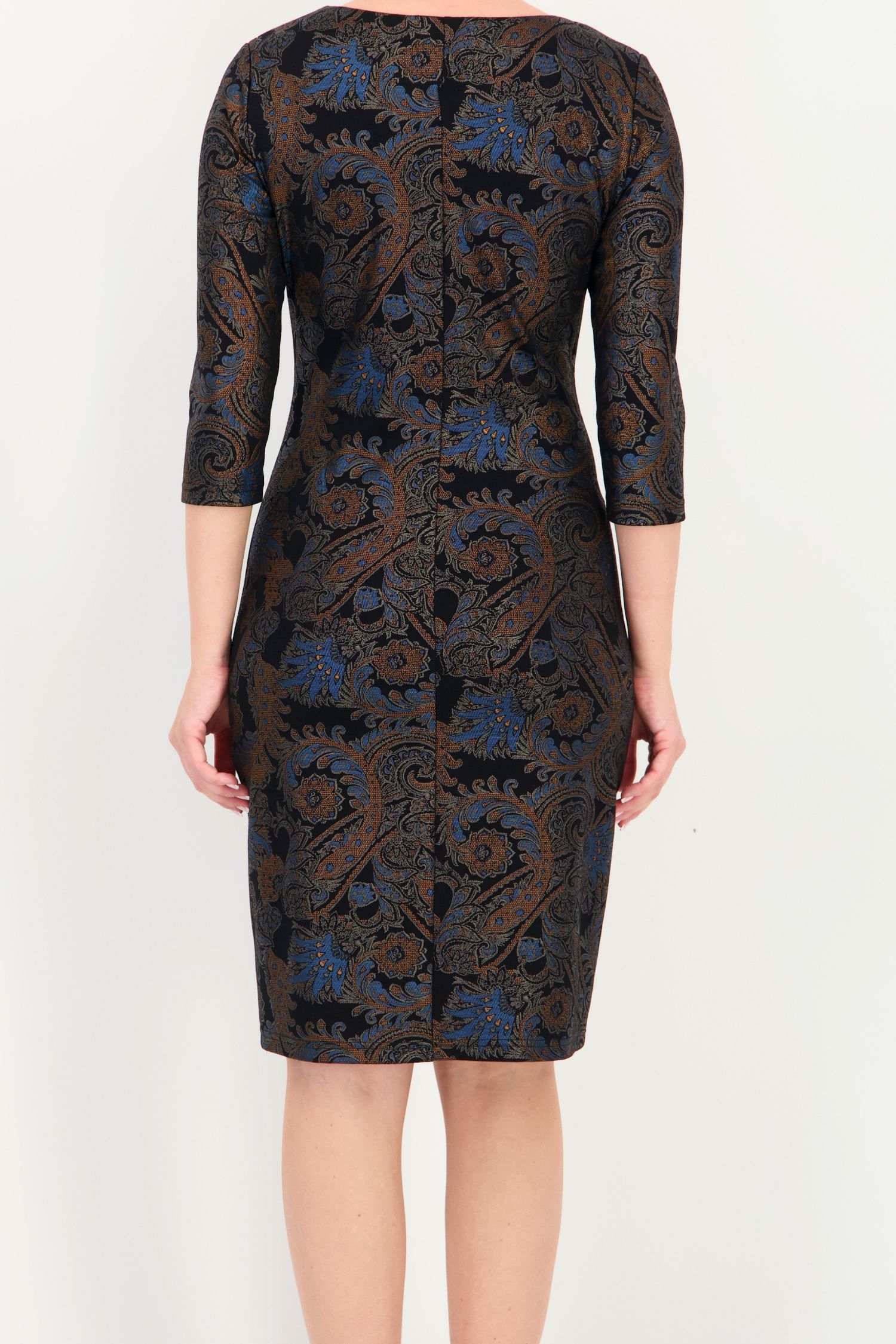 Rochie albastru-petrol dreaptă din jersey, până la genunchi 4 - StarShinerS.ro