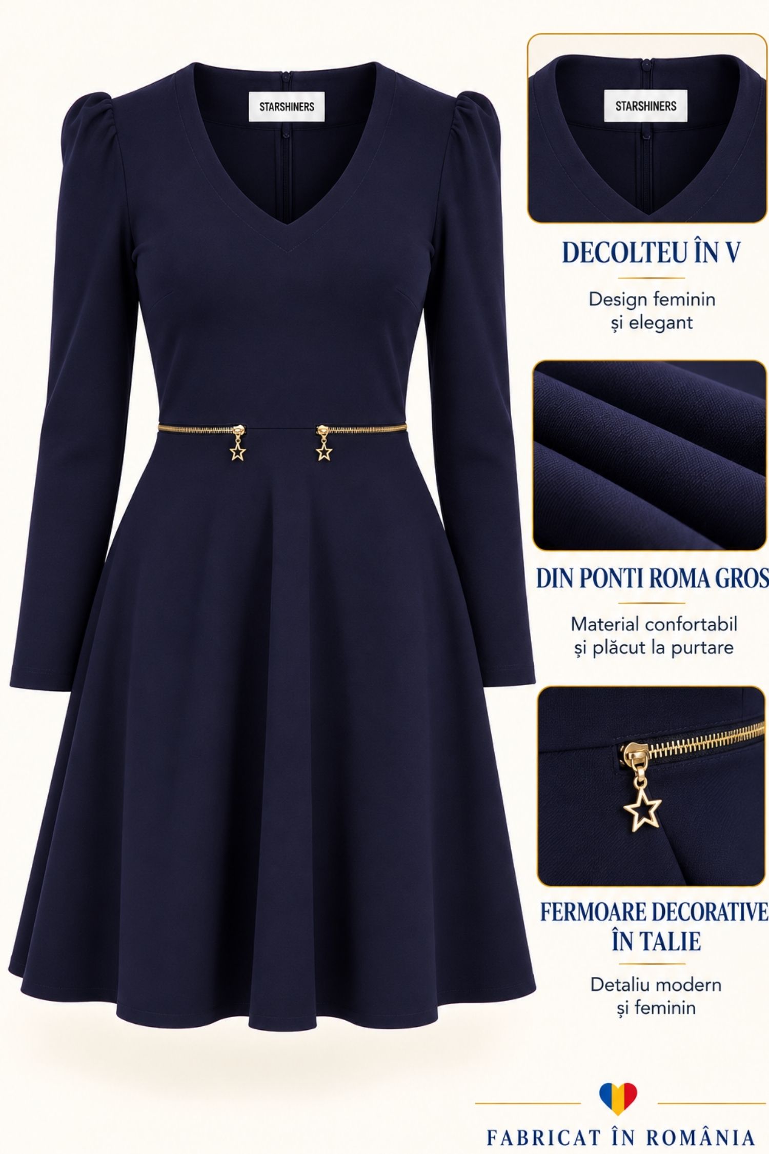 Rochie bleumarin, în clos, din punto cu viscoză 6 - StarShinerS.ro
