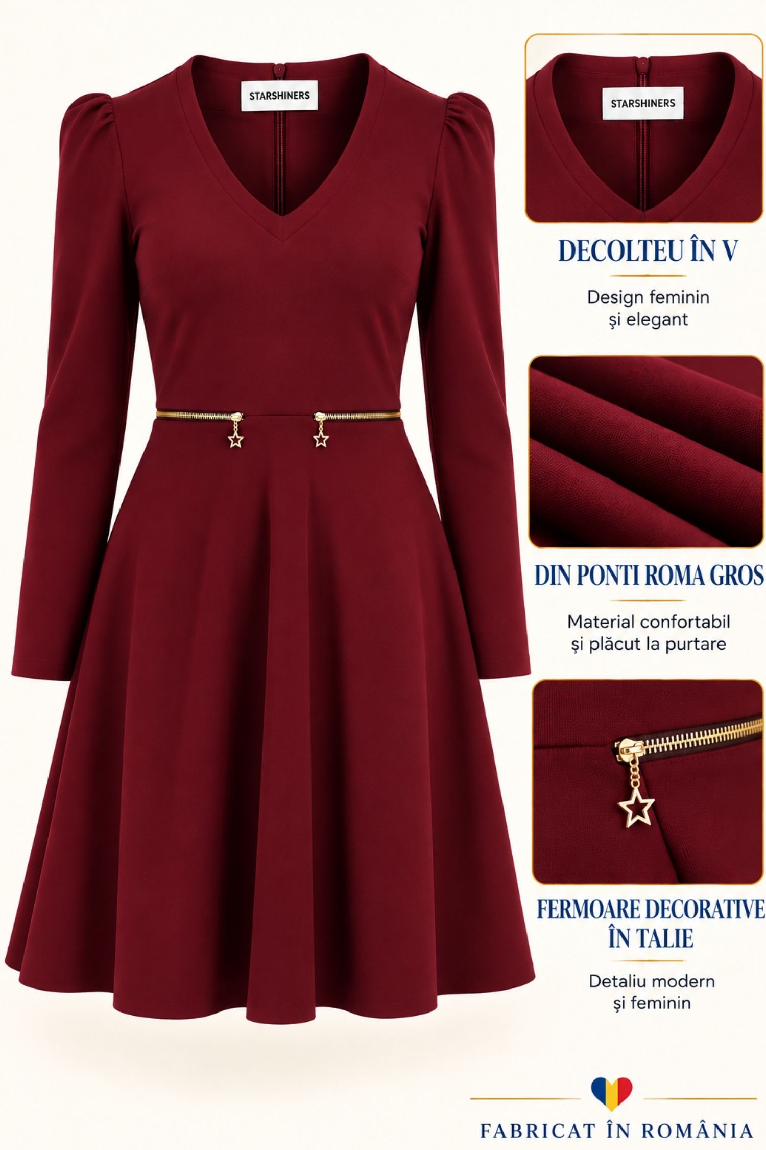Rochie vișinie, în clos, din punto cu viscoză 6 - StarShinerS.ro