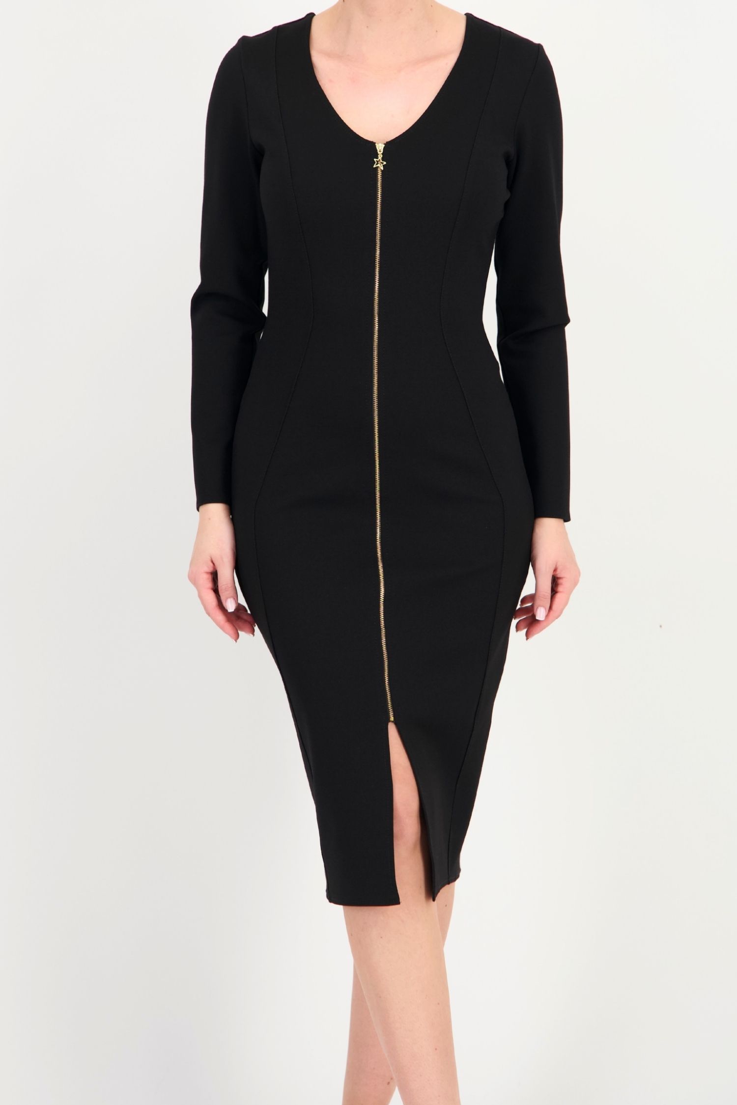 Rochie neagră midi tip creion din punto cu viscoză 3 - StarShinerS.ro