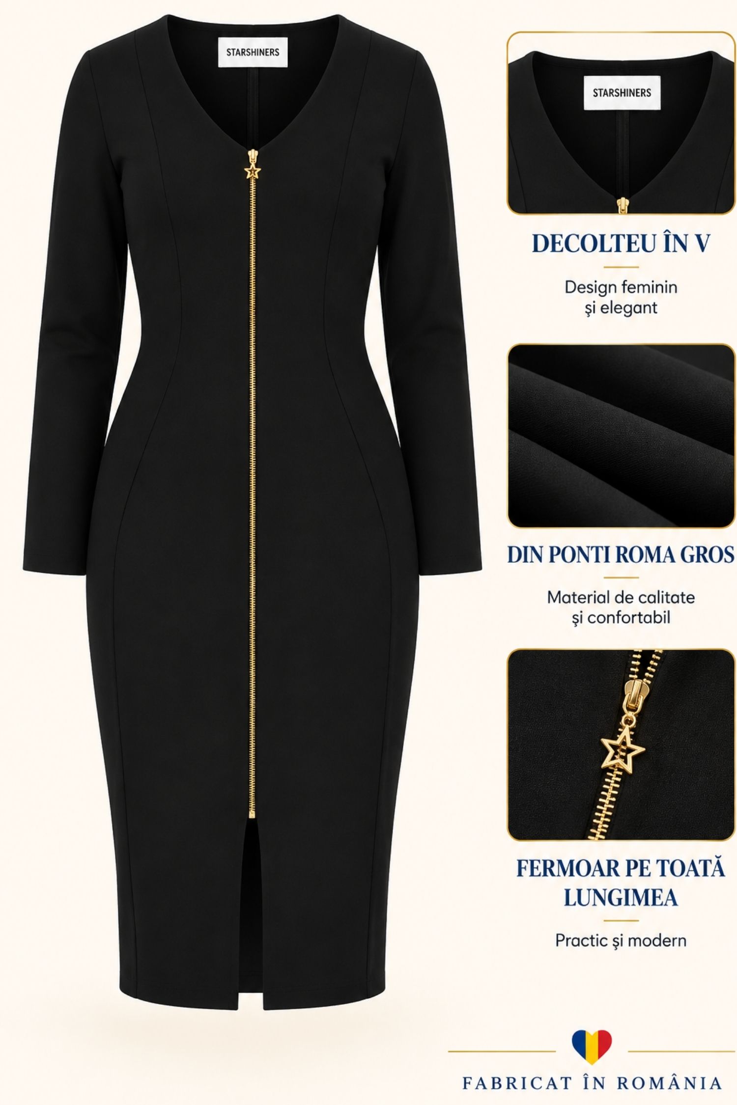 Rochie neagră midi tip creion din punto cu viscoză 6 - StarShinerS.ro