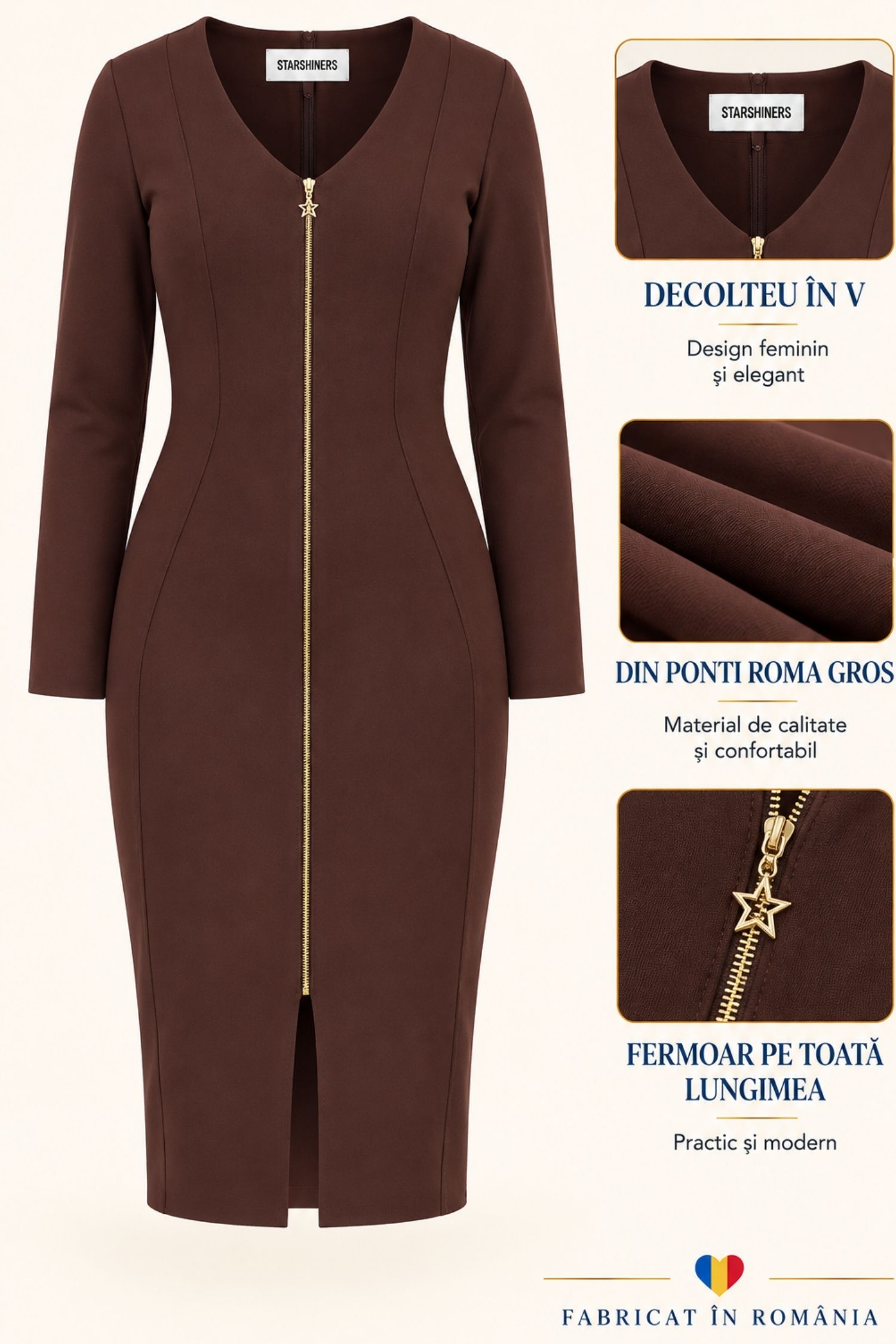 Rochie maro midi tip creion din punto cu viscoză 6 - StarShinerS.ro