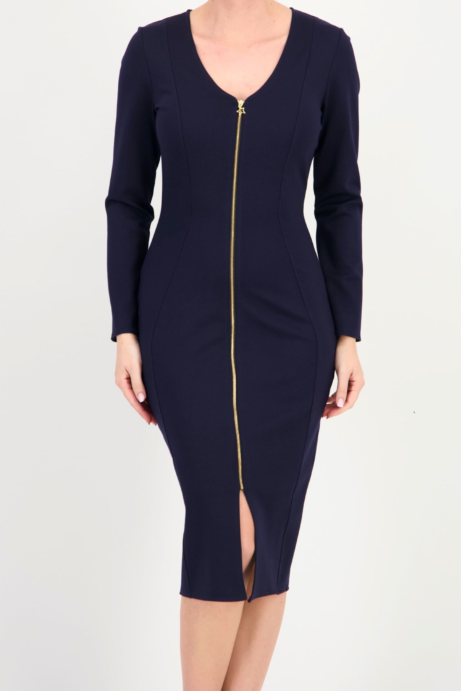 Rochie bleumarin midi tip creion din punto cu viscoză 3 - StarShinerS.ro