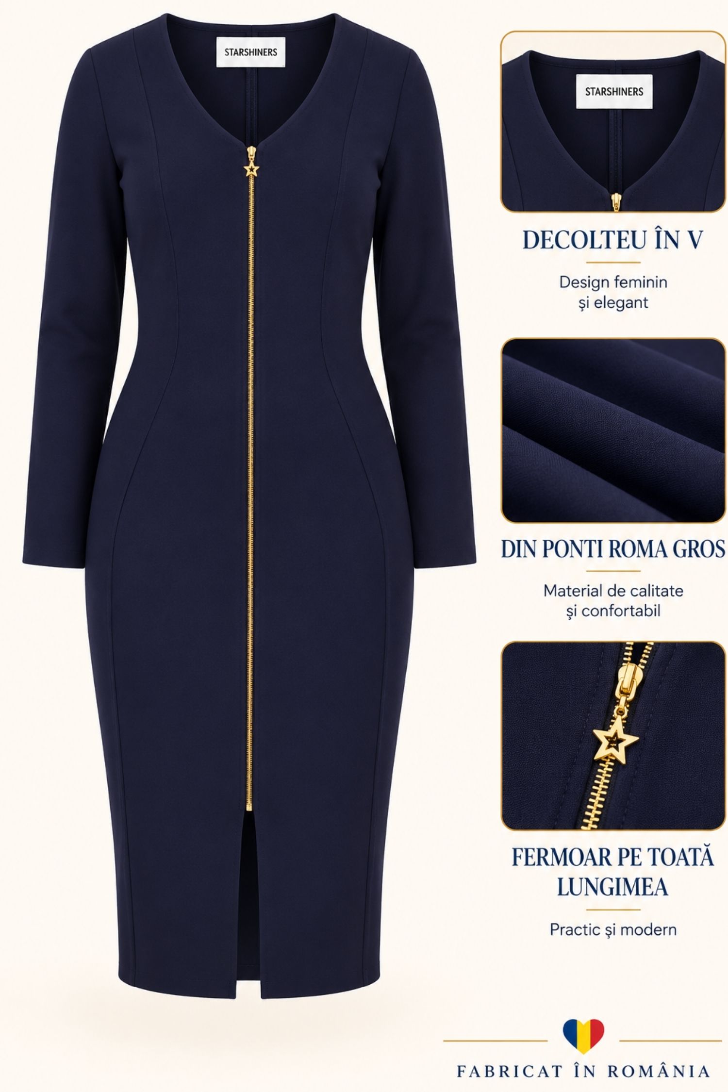 Rochie bleumarin midi tip creion din punto cu viscoză 6 - StarShinerS.ro