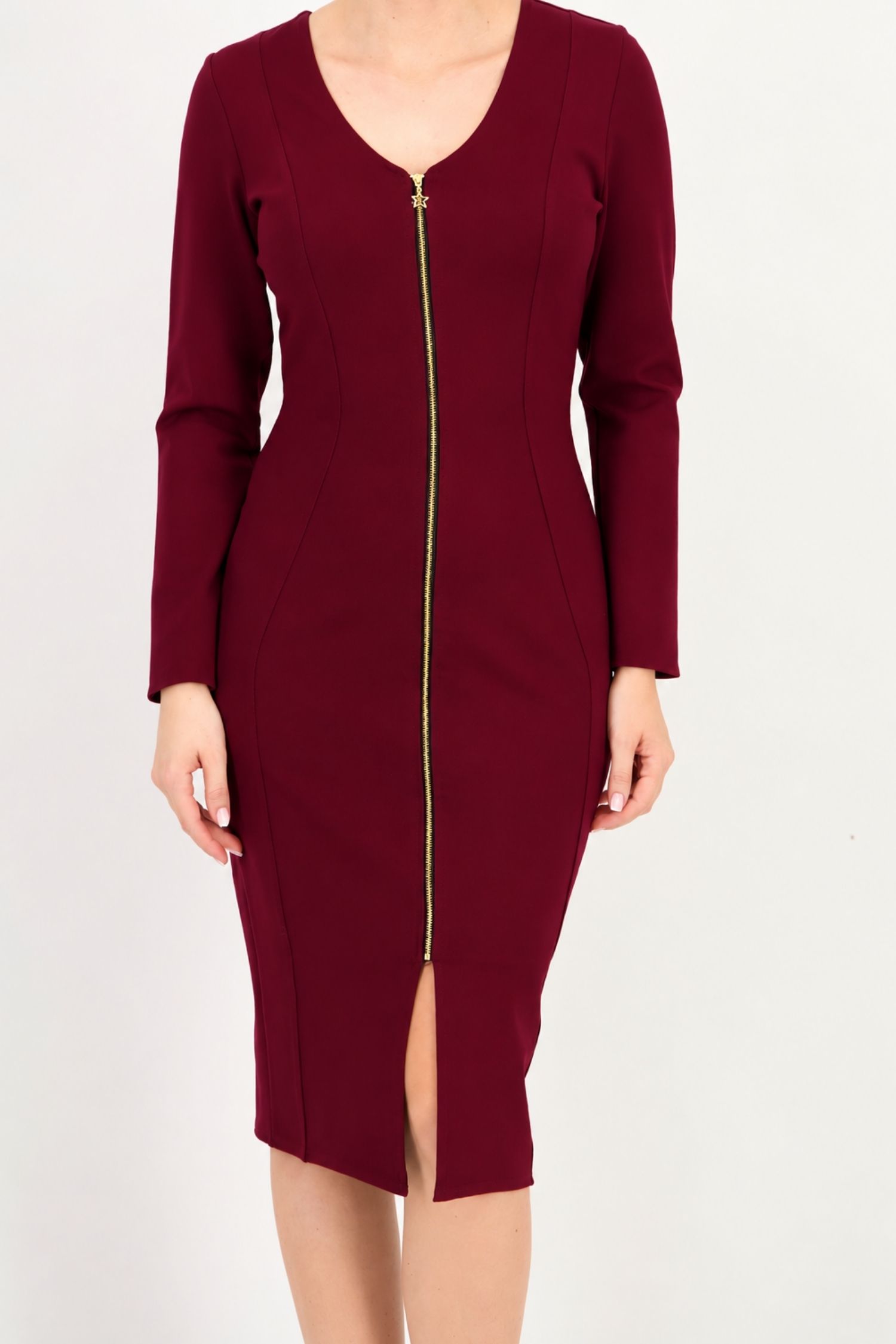Rochie vișinie midi tip creion din punto cu viscoză 3 - StarShinerS.ro