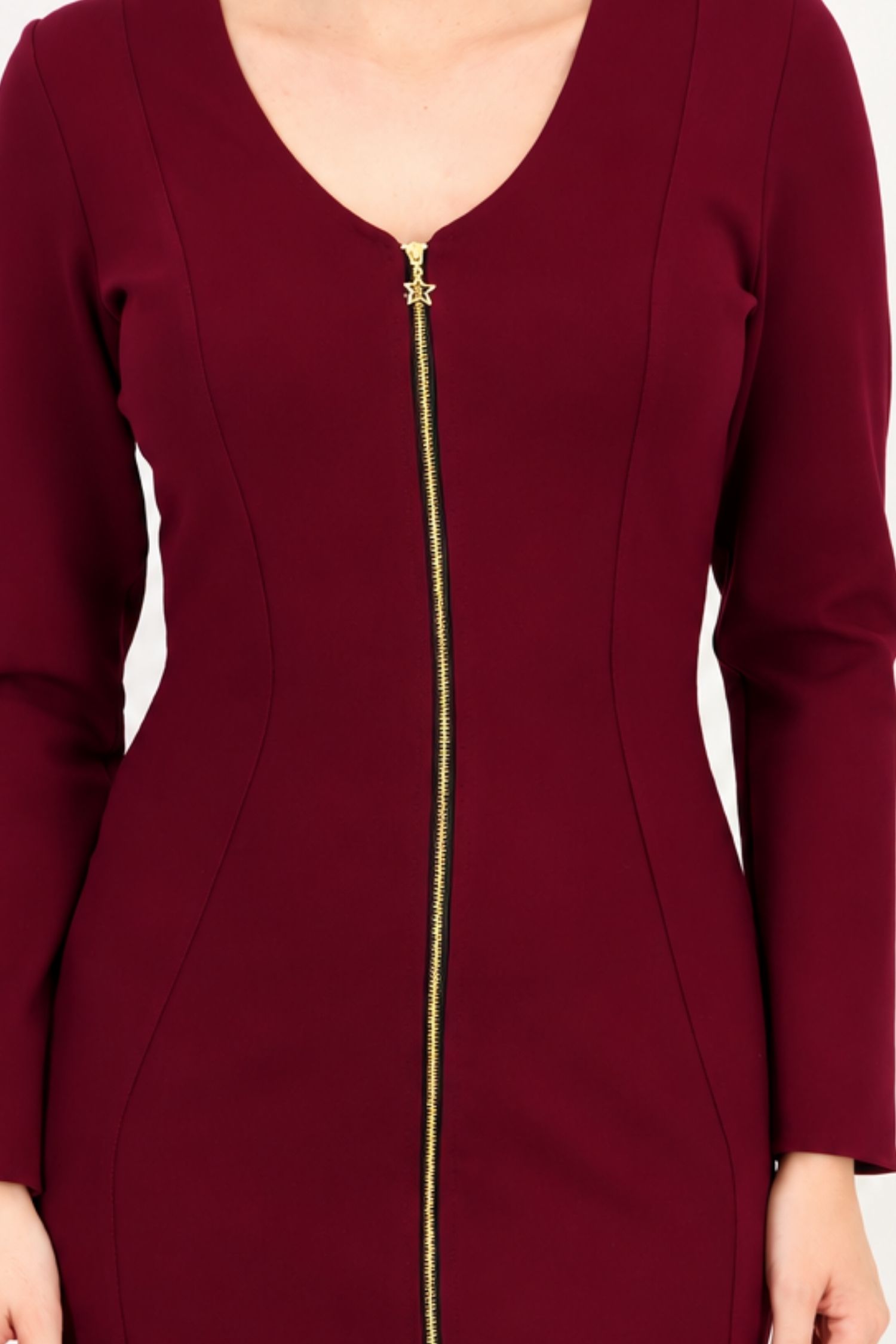 Rochie vișinie midi tip creion din punto cu viscoză 5 - StarShinerS.ro