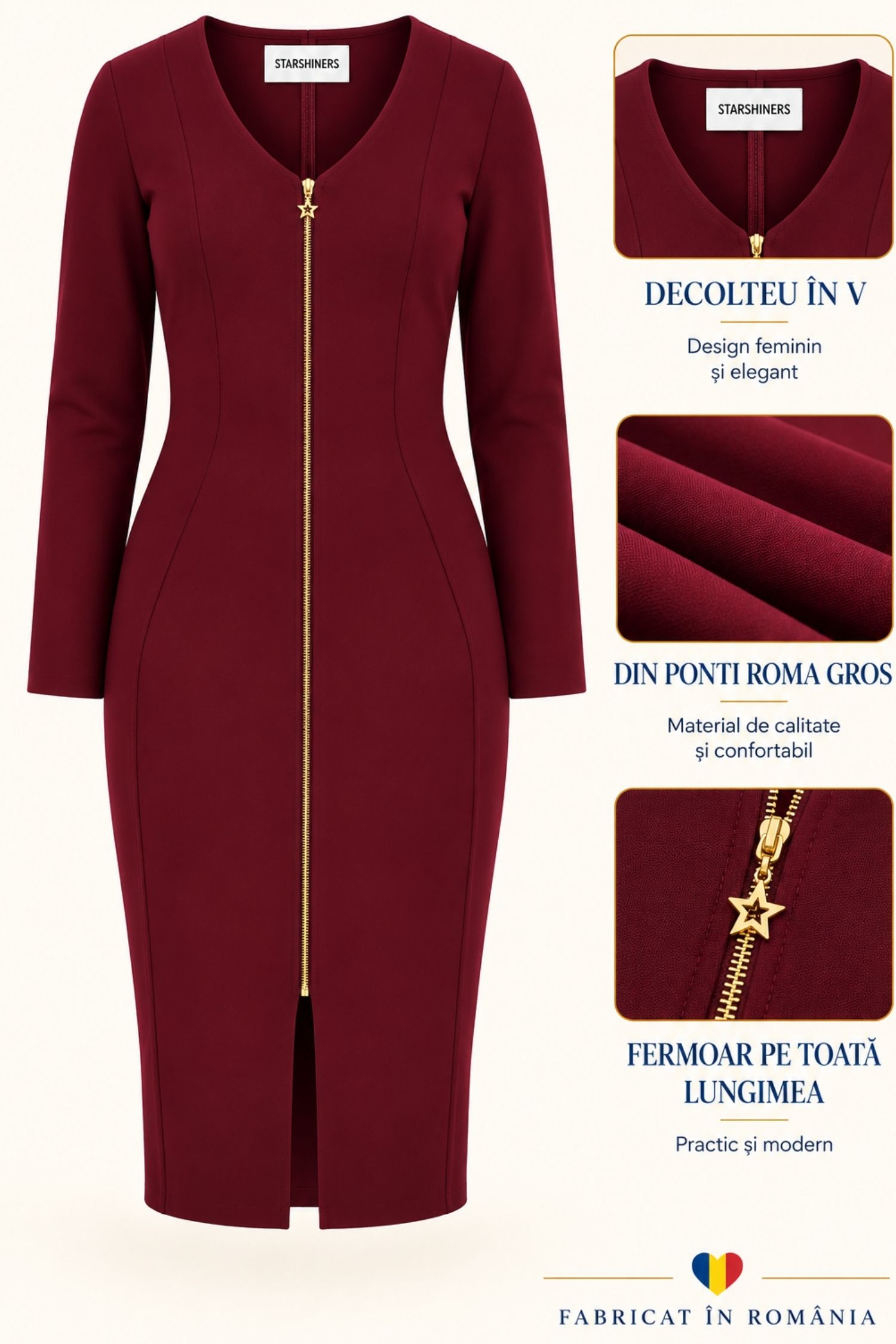 Rochie vișinie midi tip creion din punto cu viscoză 6 - StarShinerS.ro