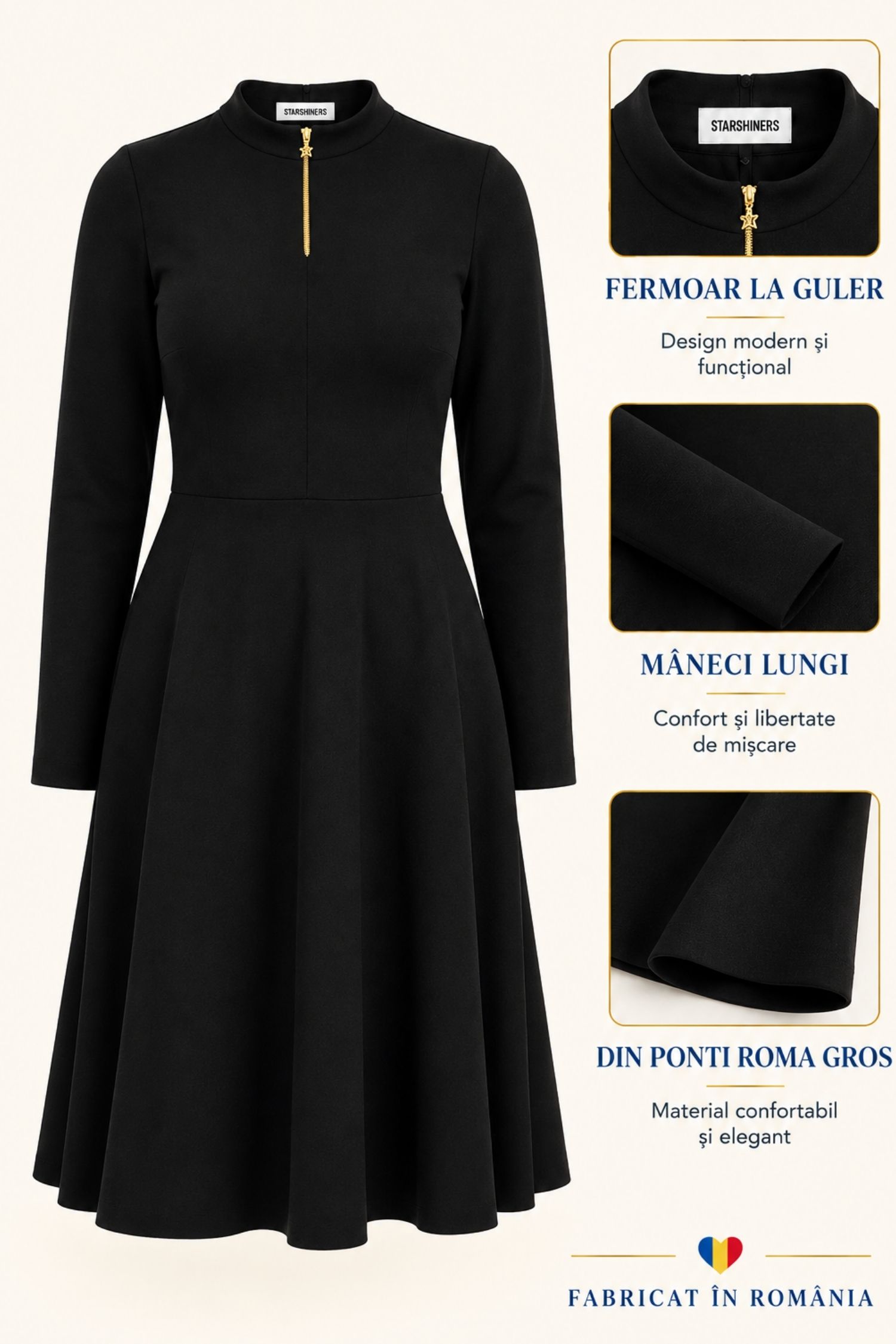 Rochie neagră midi, în clos, din punto cu viscoză 6 - StarShinerS.ro