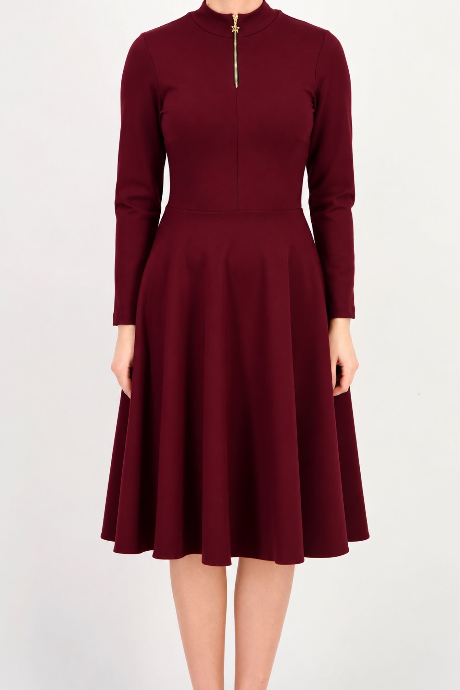 Rochie vișinie midi, în clos, din punto cu viscoză 3 - StarShinerS.ro