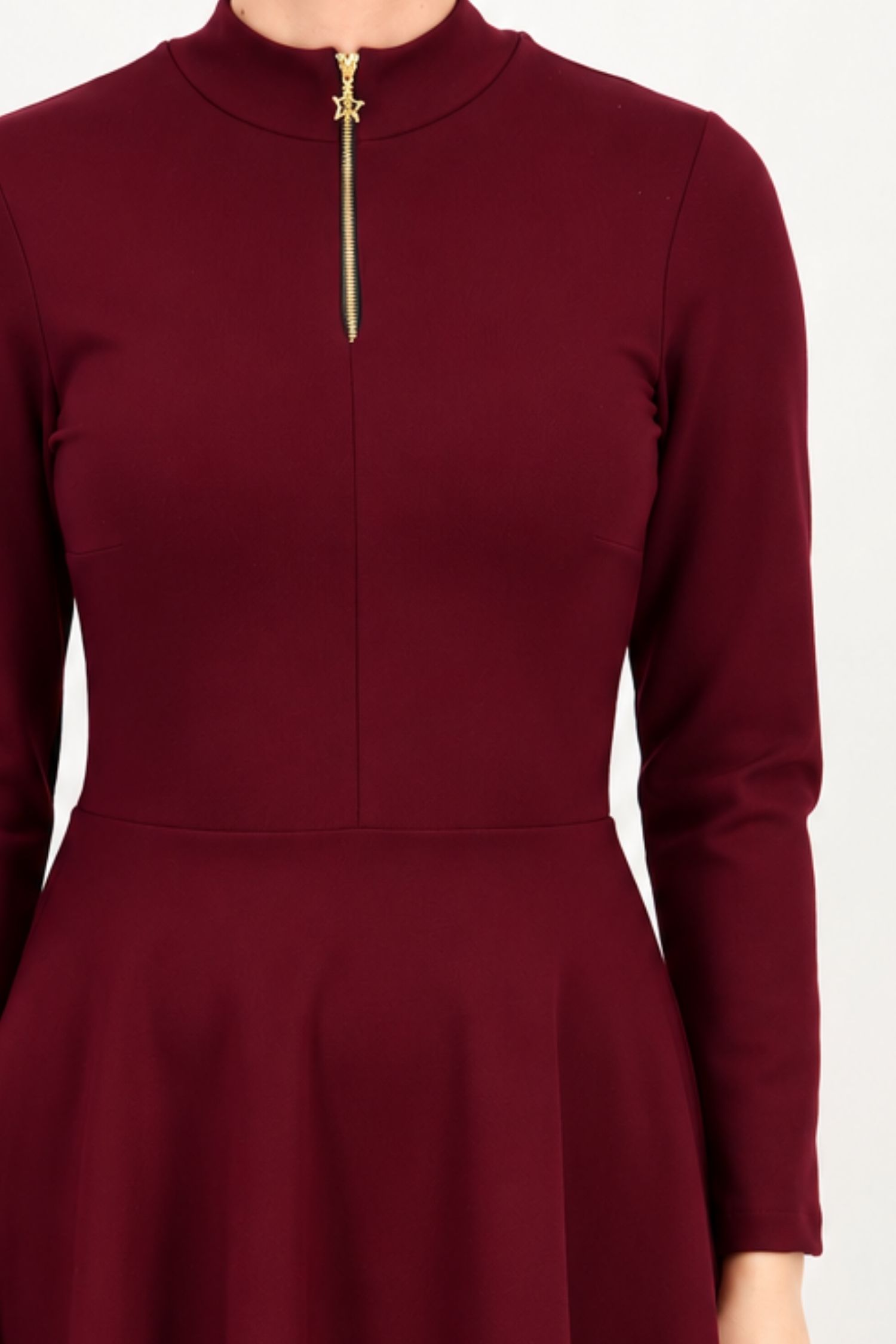 Rochie vișinie midi, în clos, din punto cu viscoză 5 - StarShinerS.ro